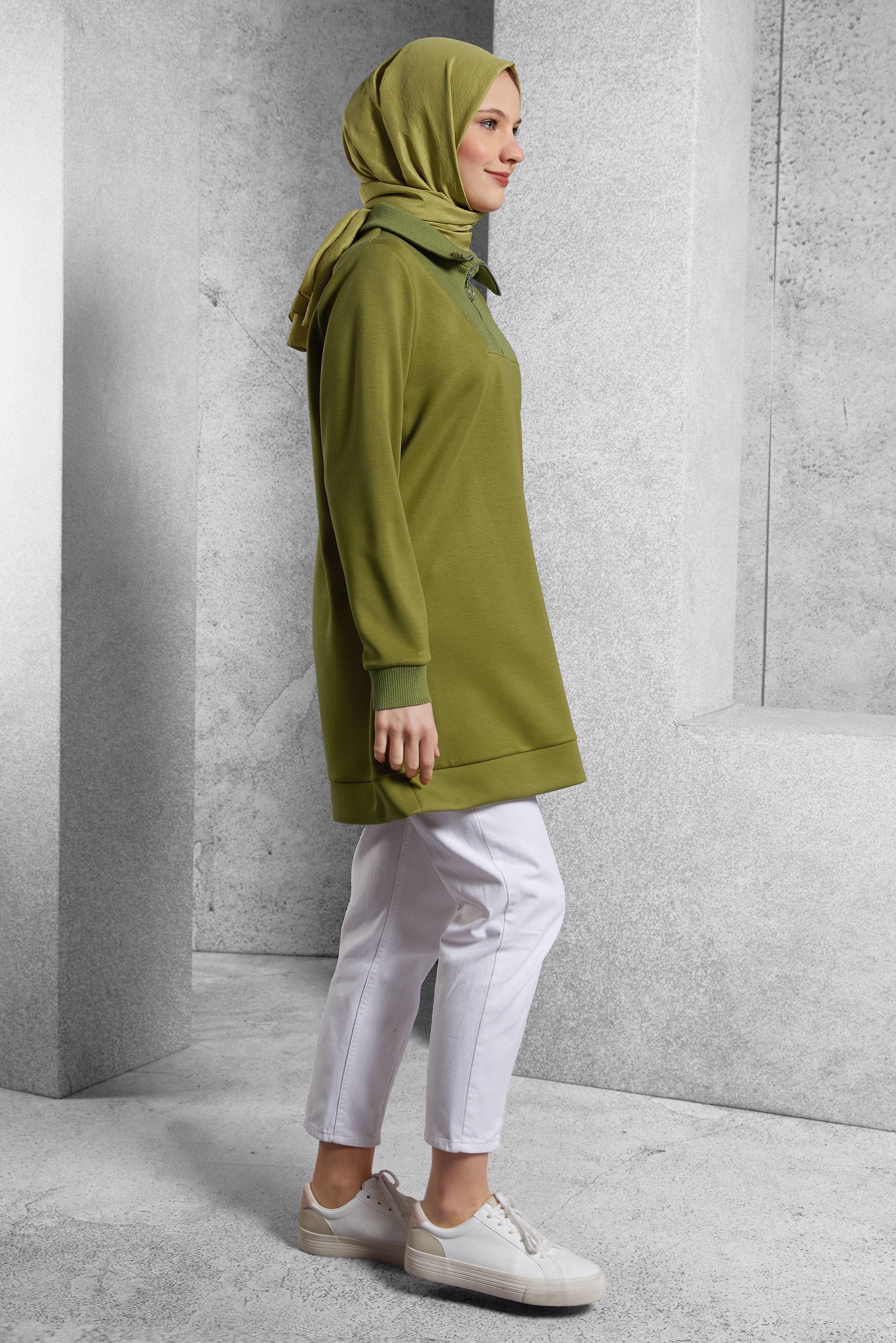 Vêtements hijab VERT TUNIQUE DE SURVÊTEMENT À COL FERMÉ 45287