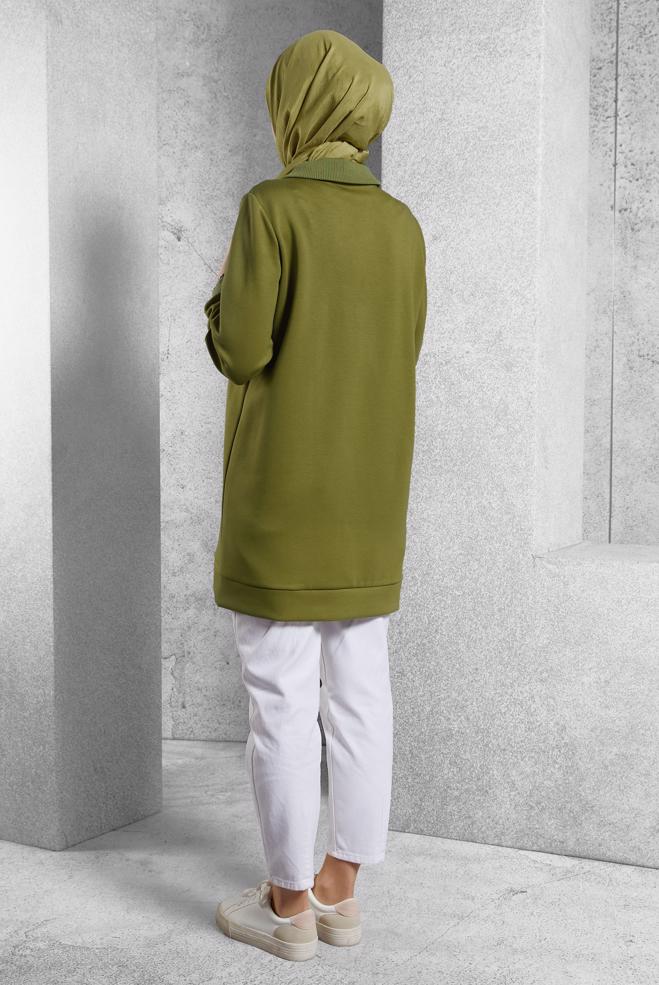Vêtements hijab VERT TUNIQUE DE SURVÊTEMENT À COL FERMÉ 45287 - ALVİNA