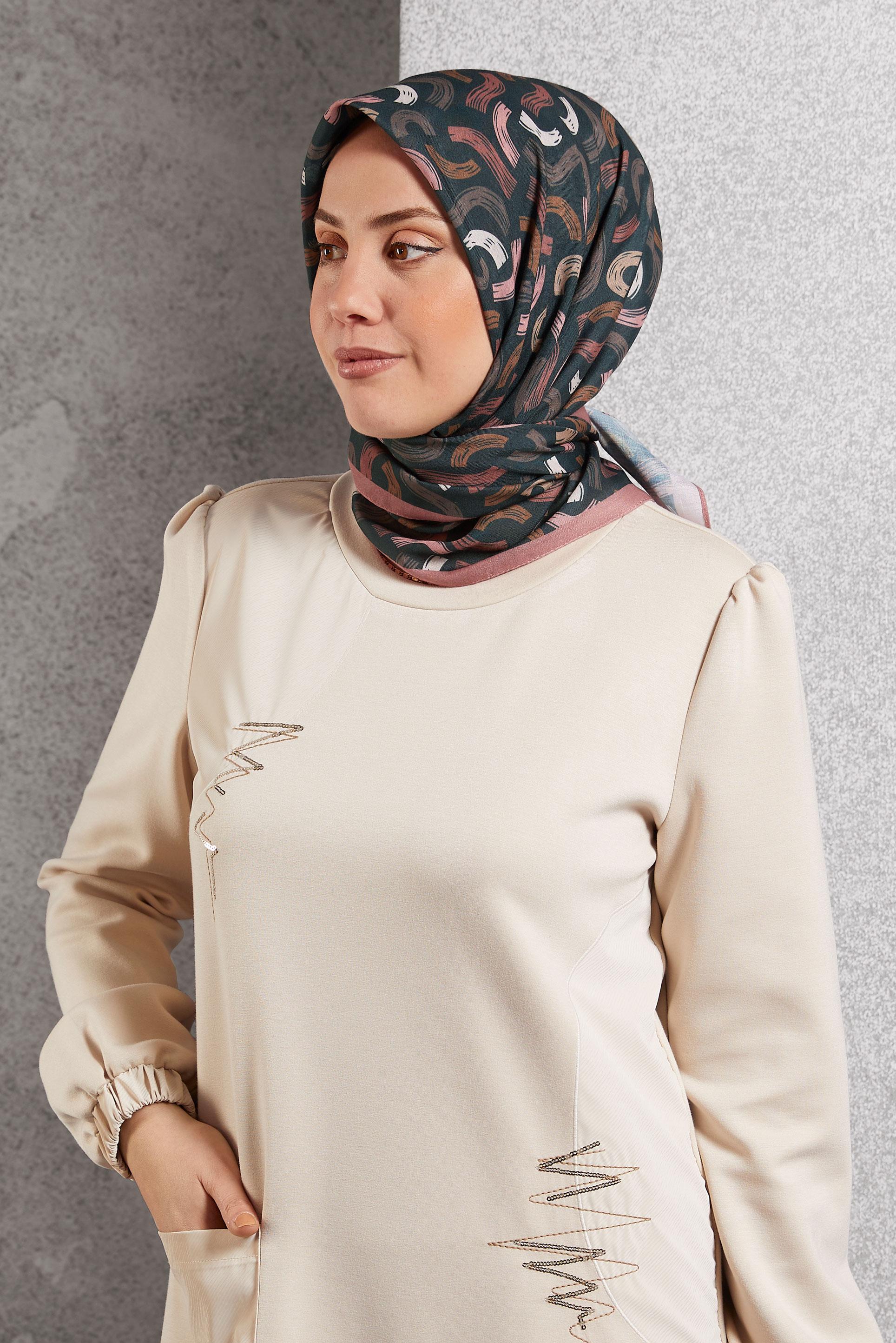 Tesettür giyim PUDRA  ALVİNA DESENLİ EŞARP 8504