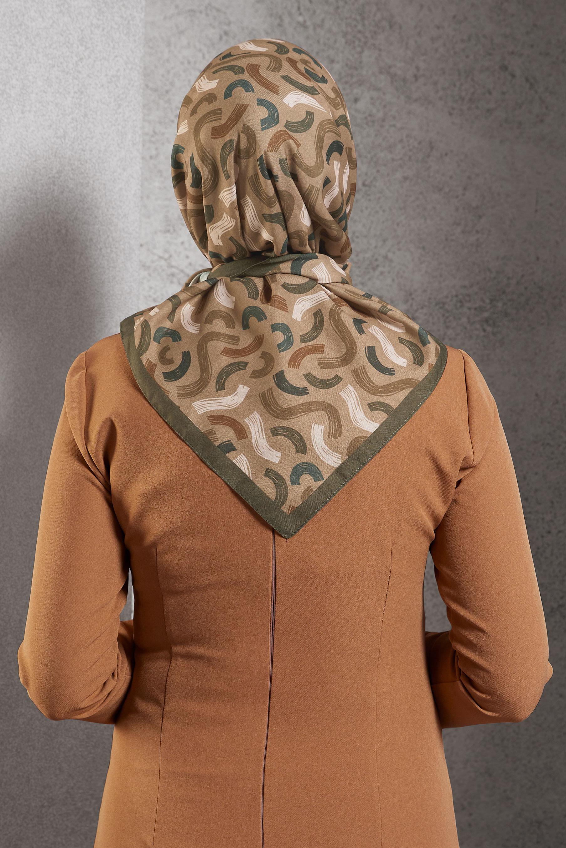 Tesettür giyim VİZON  ALVİNA DESENLİ EŞARP 8504