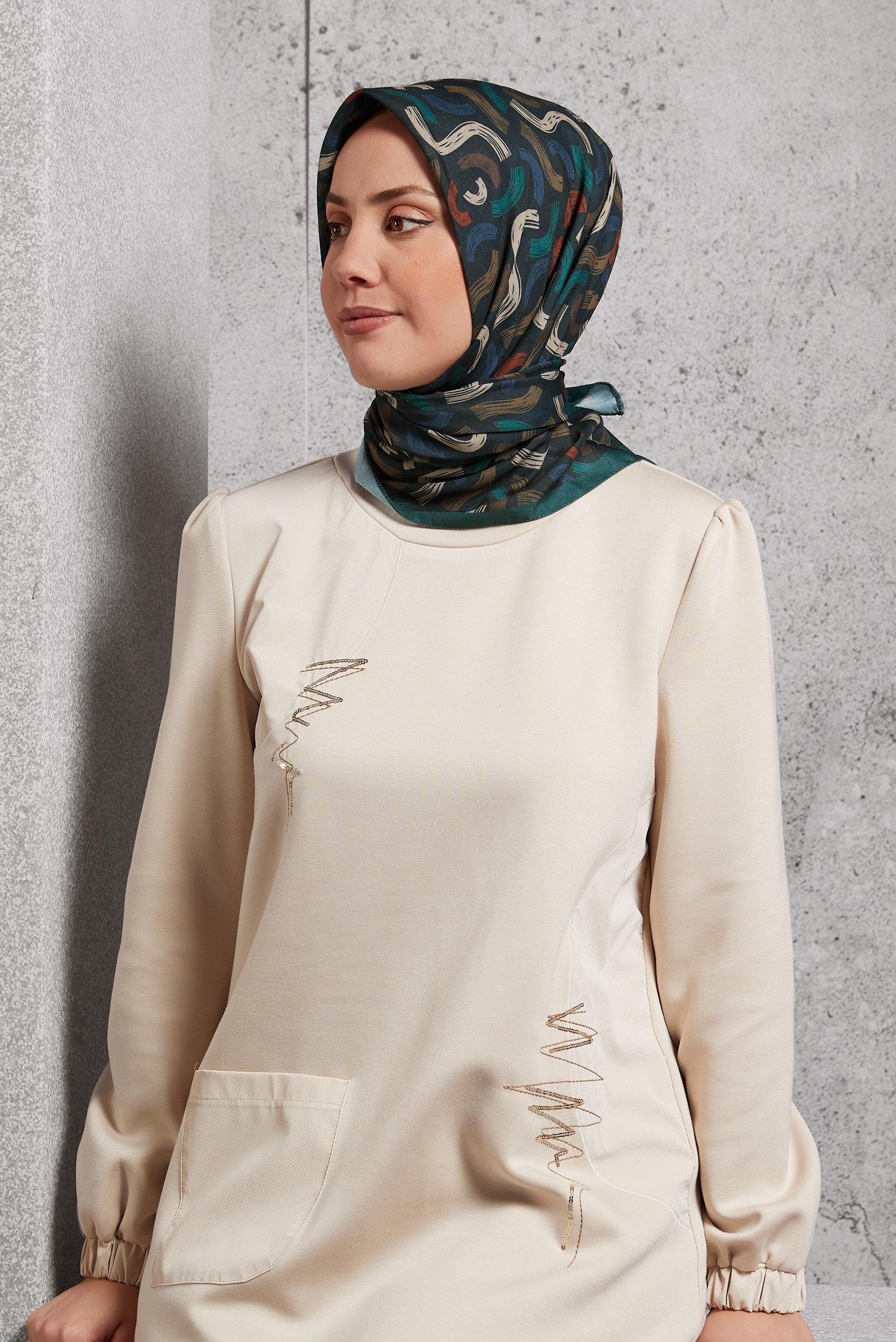 Tesettür giyim YEŞİL  ALVİNA DESENLİ EŞARP 8504