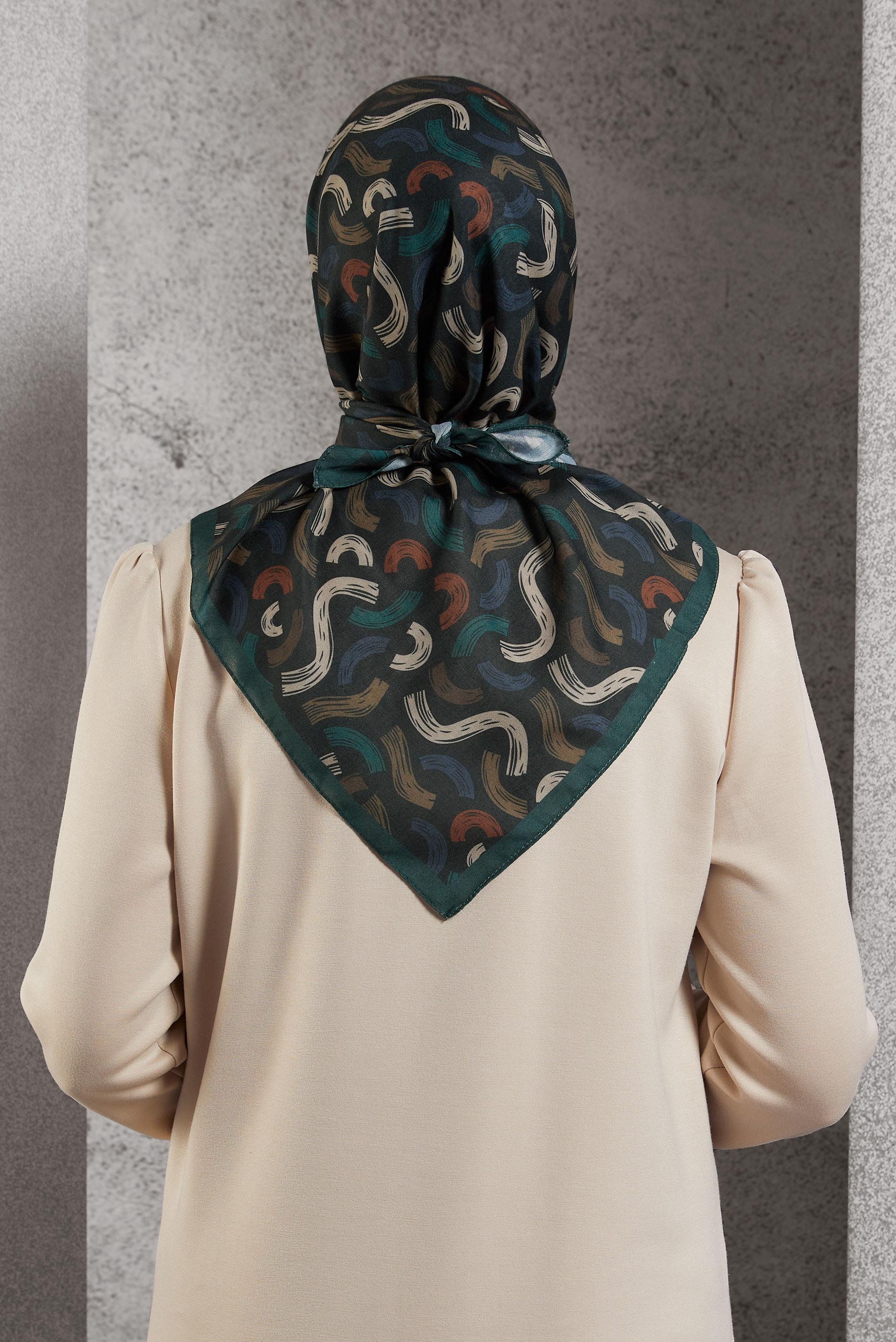 Tesettür giyim YEŞİL  ALVİNA DESENLİ EŞARP 8504