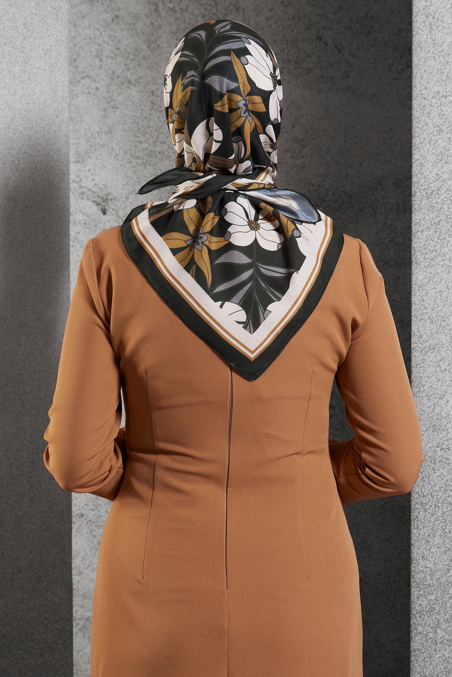 Tesettür giyim SİYAH ALVİNA DESENLİ EŞARP 8505