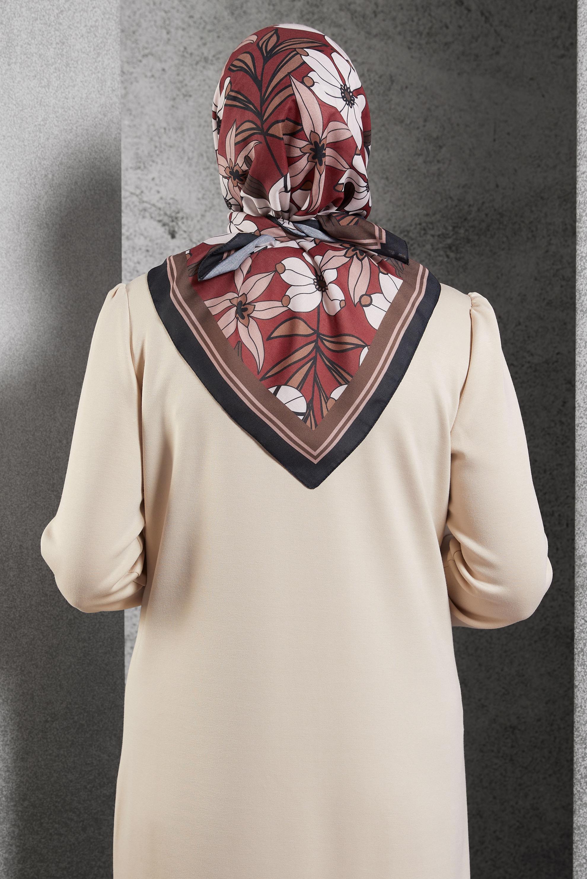 Tesettür giyim BORDO ALVİNA DESENLİ EŞARP 8505