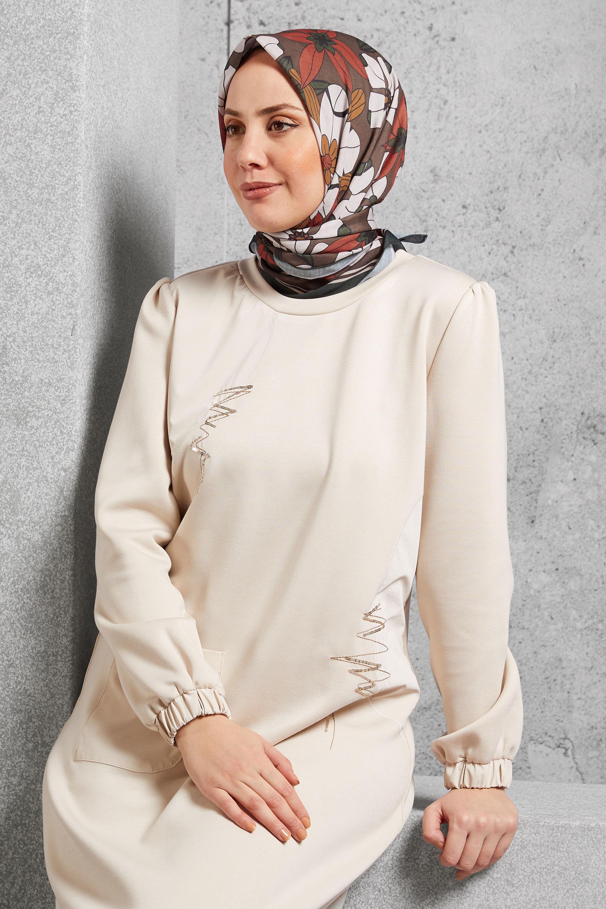 Tesettür giyim HAKİ ALVİNA DESENLİ EŞARP 8505