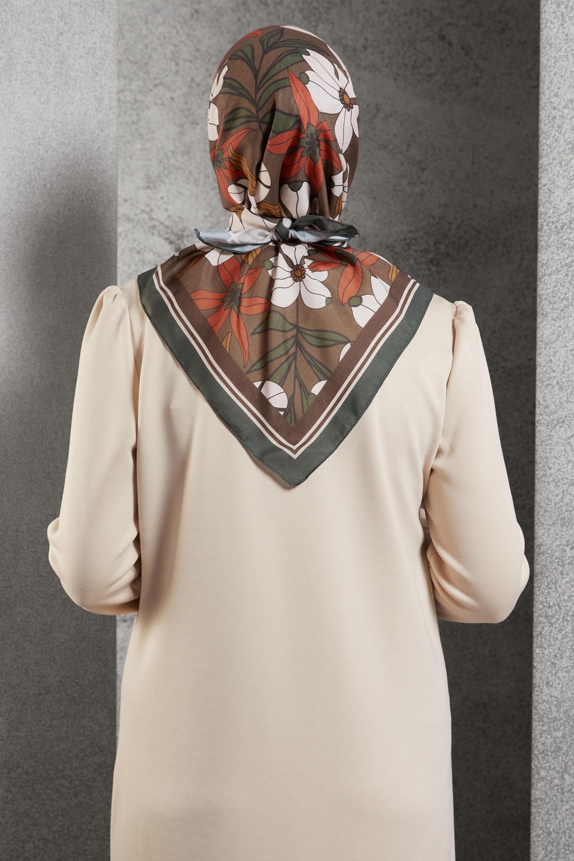 Tesettür giyim HAKİ ALVİNA DESENLİ EŞARP 8505