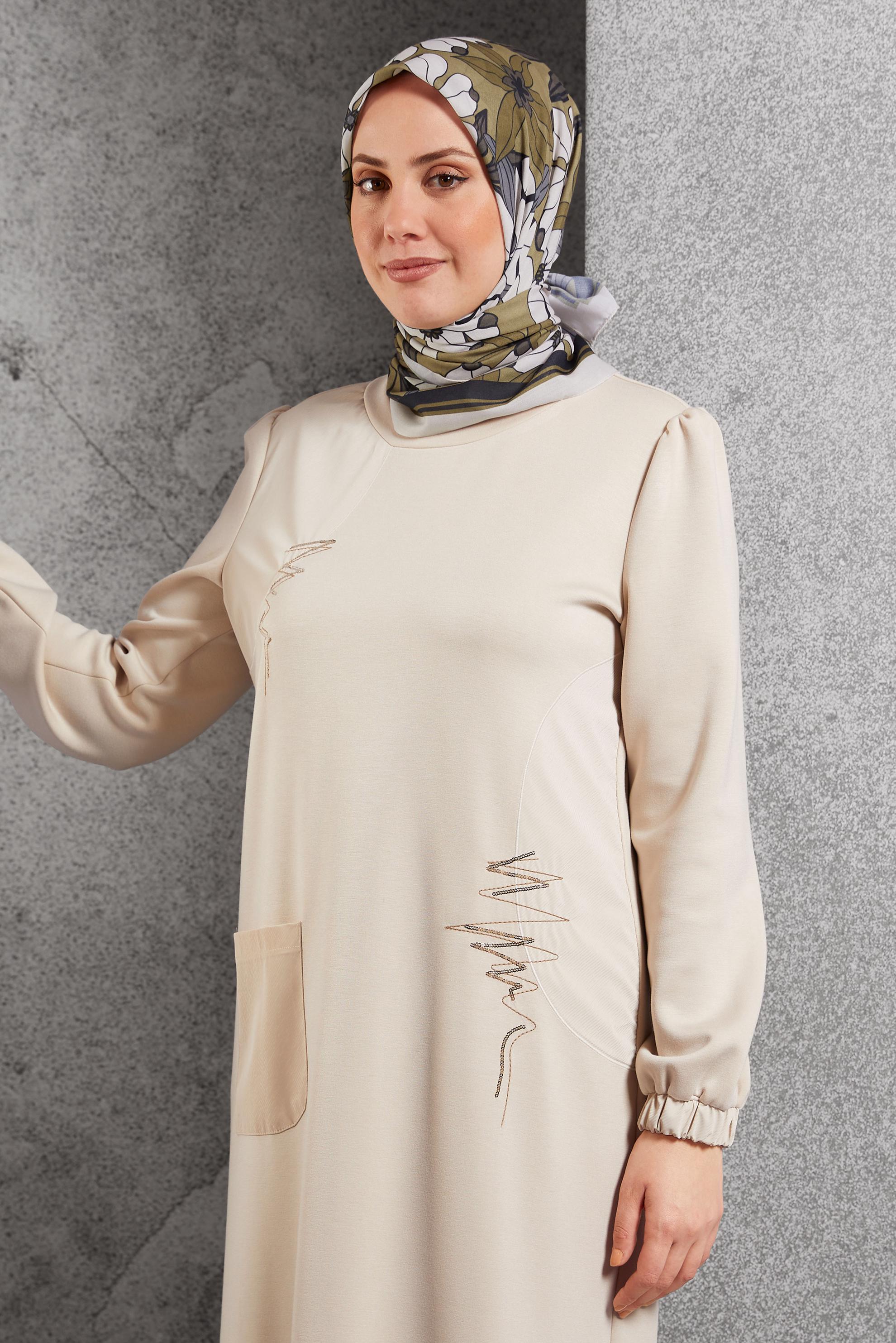 Tesettür giyim KAHVE ALVİNA DESENLİ EŞARP 8505