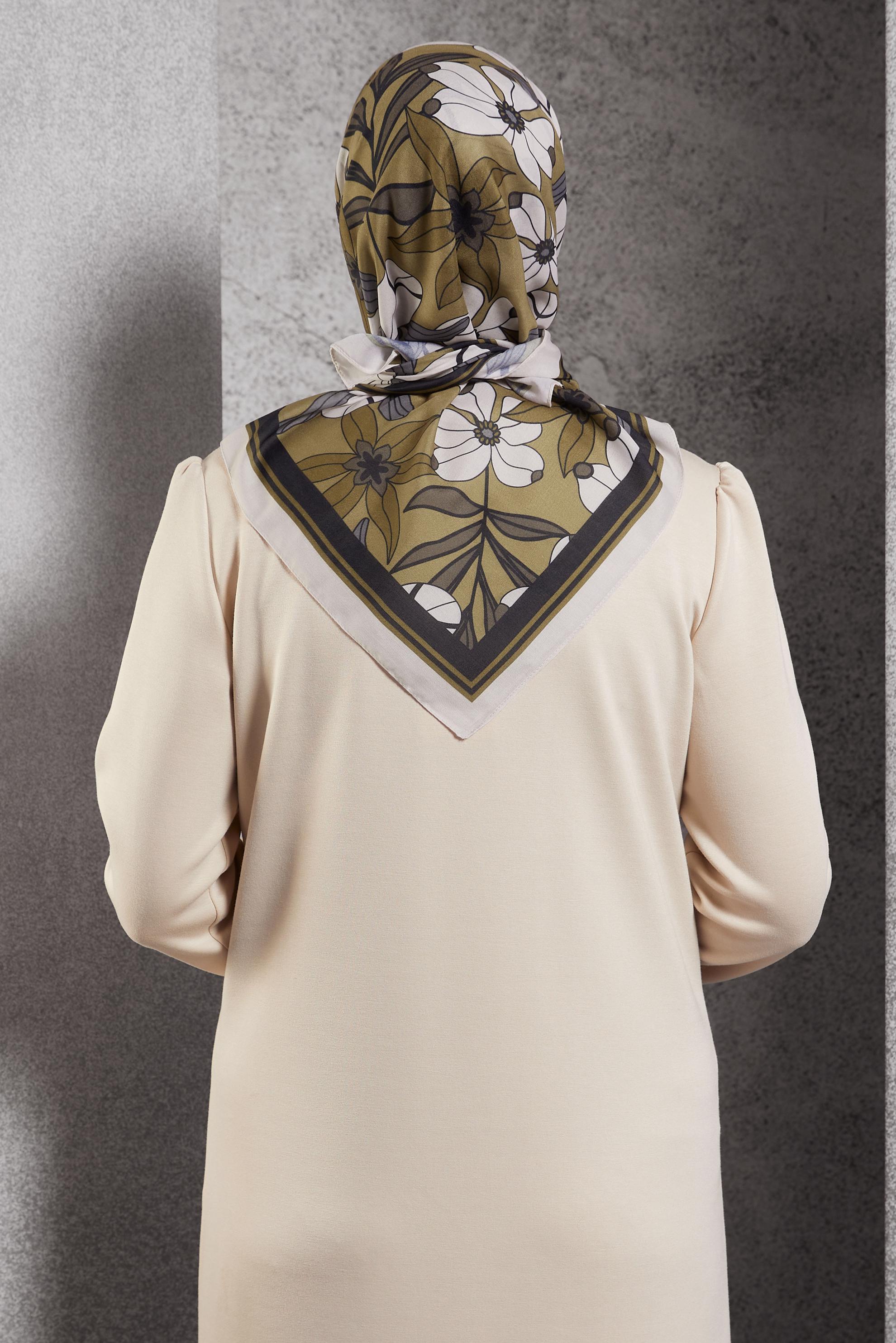 Tesettür giyim KAHVE ALVİNA DESENLİ EŞARP 8505