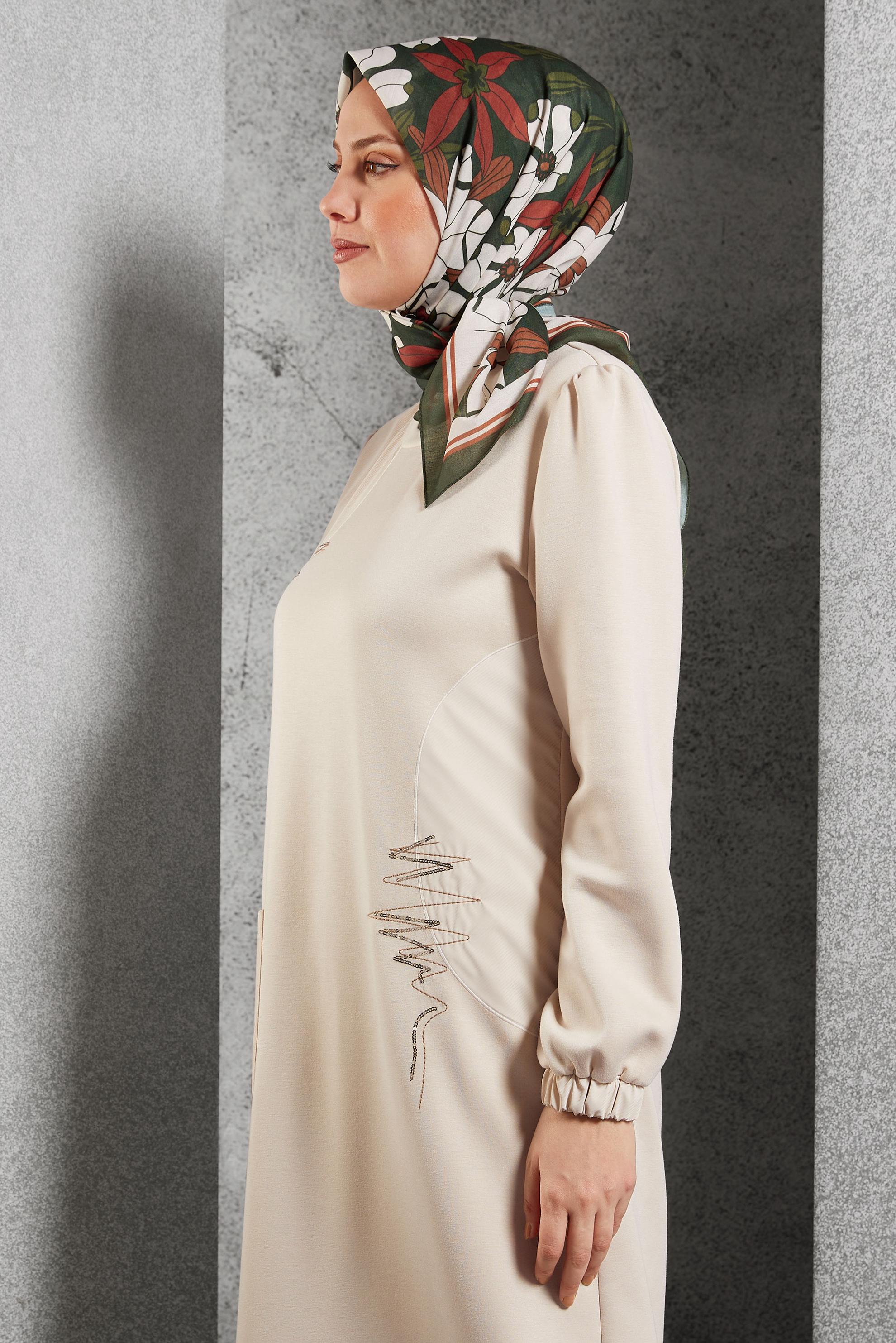 Tesettür giyim TURUNCU ALVİNA DESENLİ EŞARP 8505