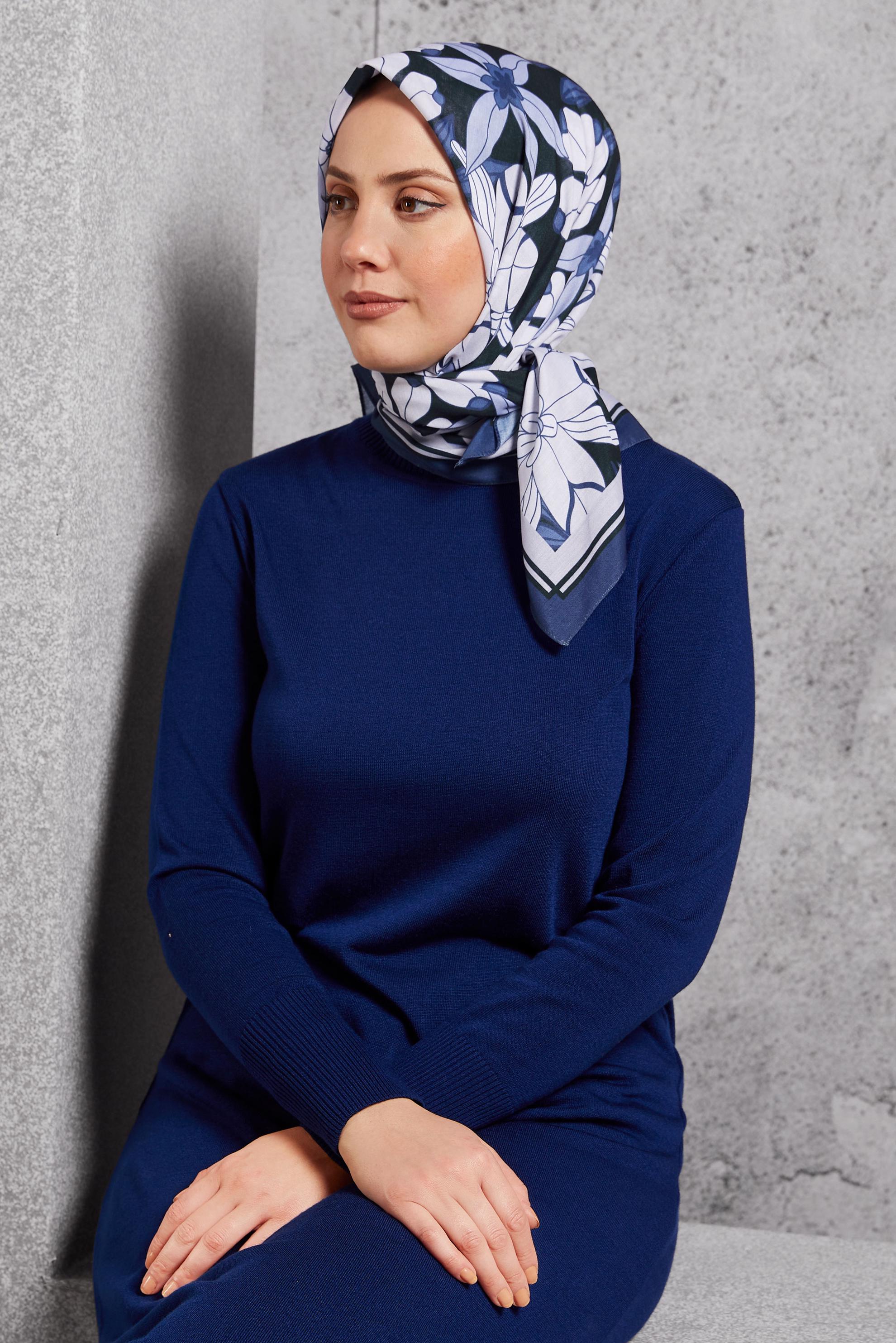 Tesettür giyim LACİVERT ALVİNA DESENLİ EŞARP 8505