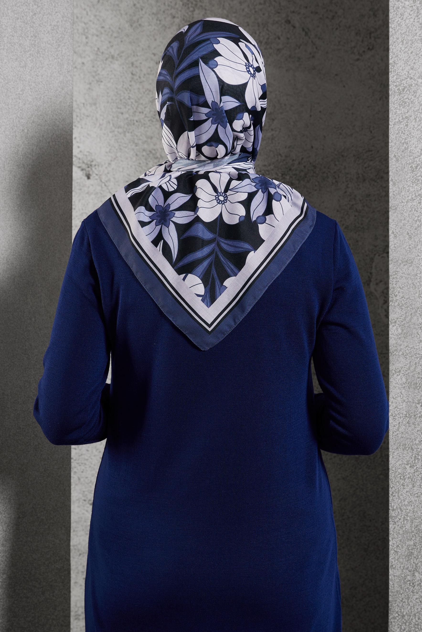 Tesettür giyim LACİVERT ALVİNA DESENLİ EŞARP 8505