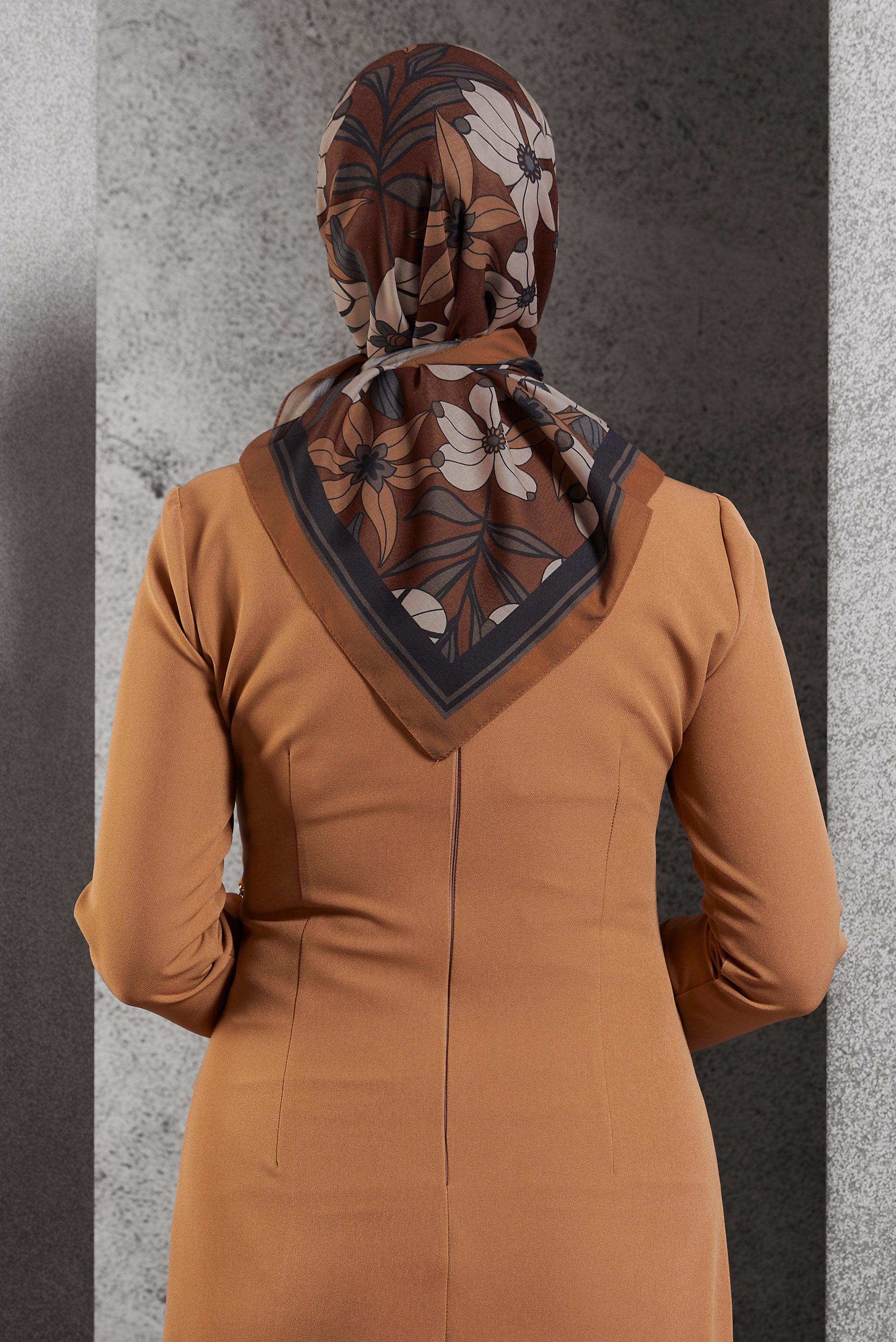 Tesettür giyim TABA ALVİNA DESENLİ EŞARP 8505