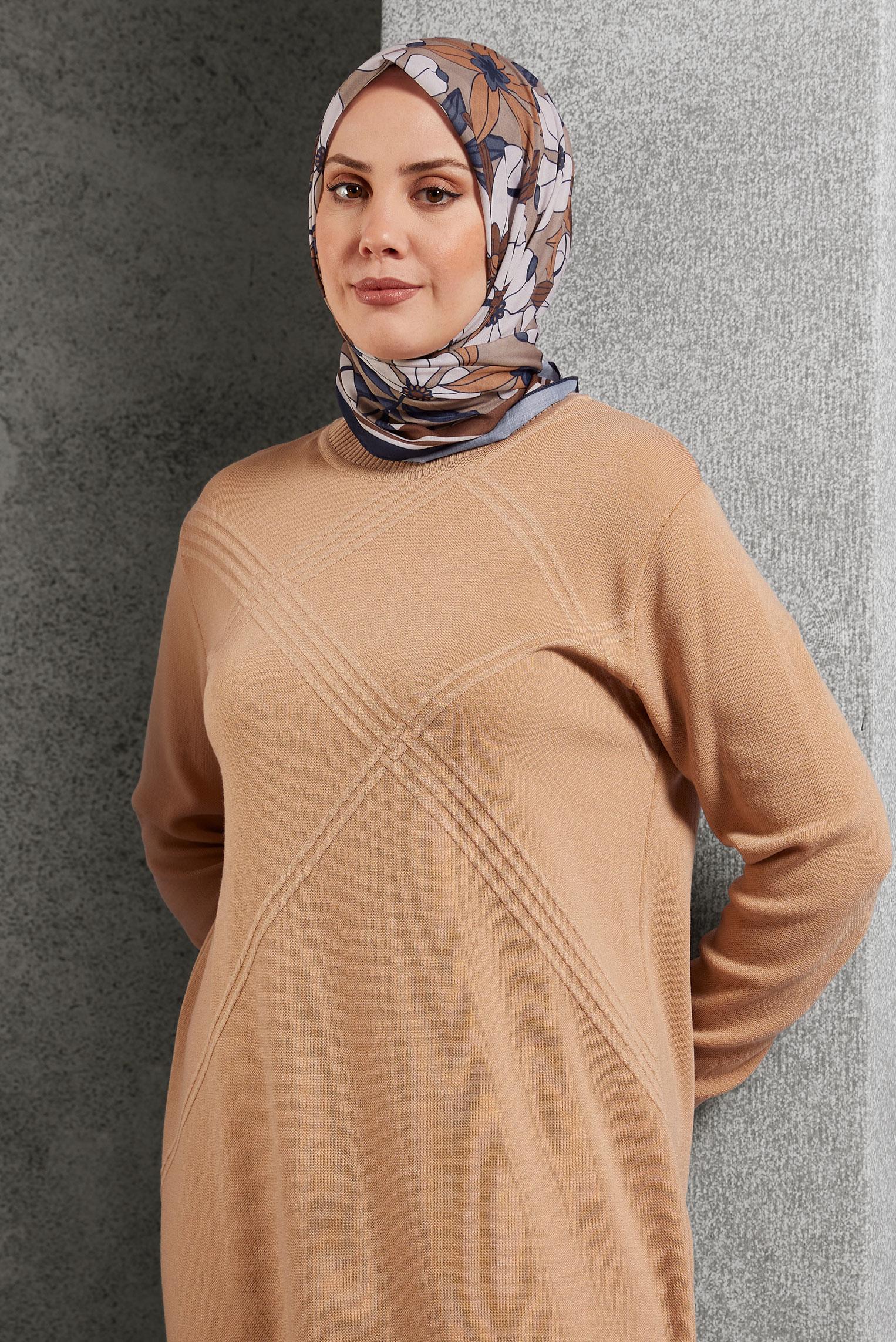 Tesettür giyim VİZON ALVİNA DESENLİ EŞARP 8505