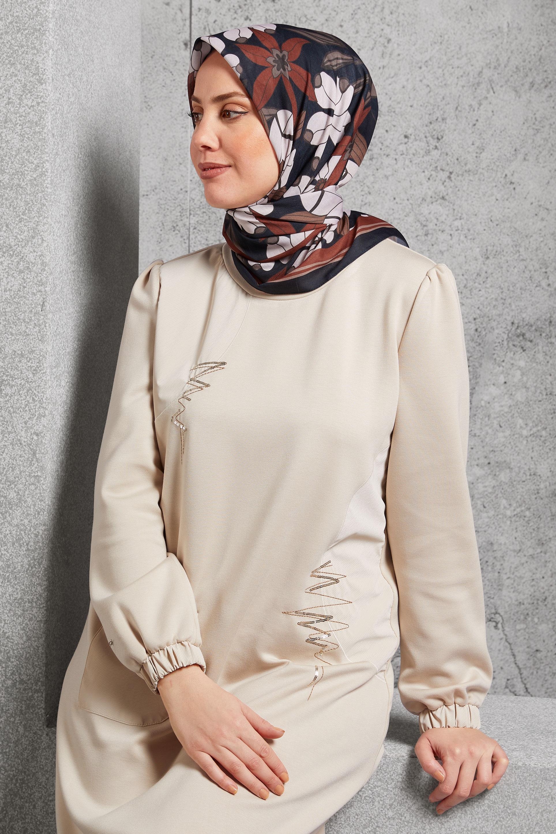 Tesettür giyim GRİ ALVİNA DESENLİ EŞARP 8505