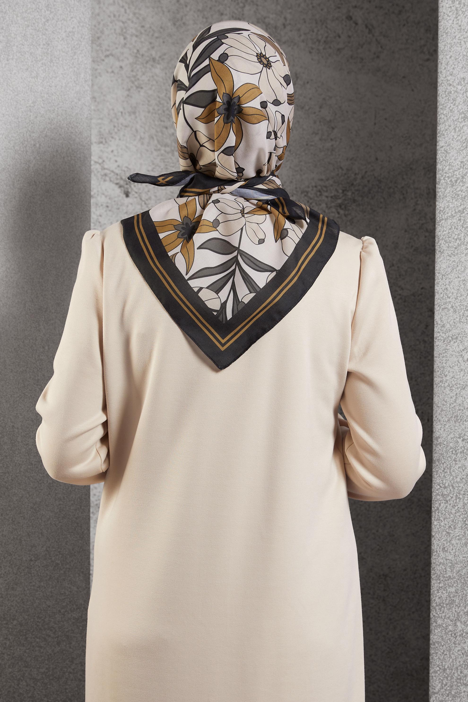 Tesettür giyim VİZON ALVİNA DESENLİ EŞARP 8505