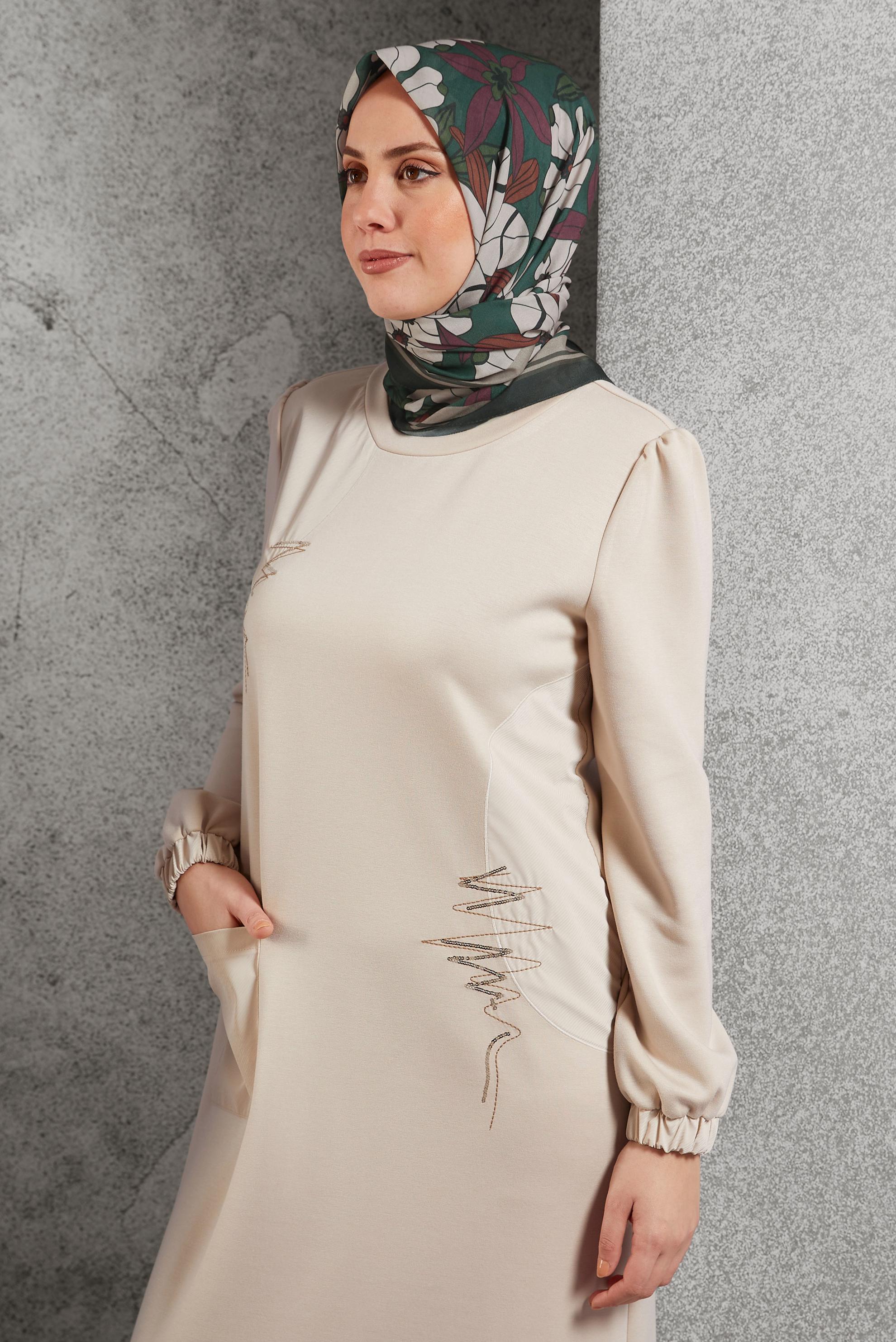 Tesettür giyim YEŞİL ALVİNA DESENLİ EŞARP 8505