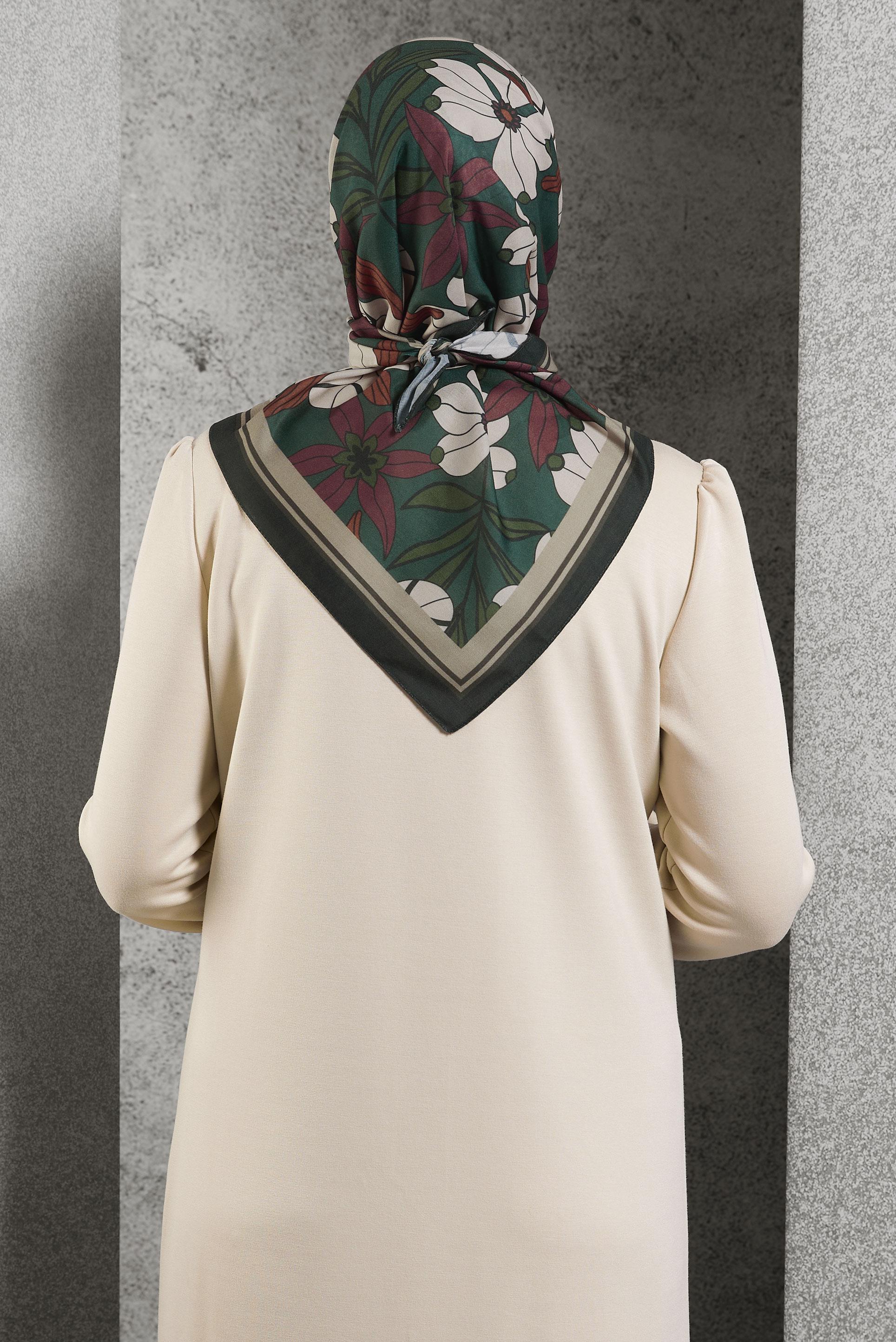 Tesettür giyim YEŞİL ALVİNA DESENLİ EŞARP 8505