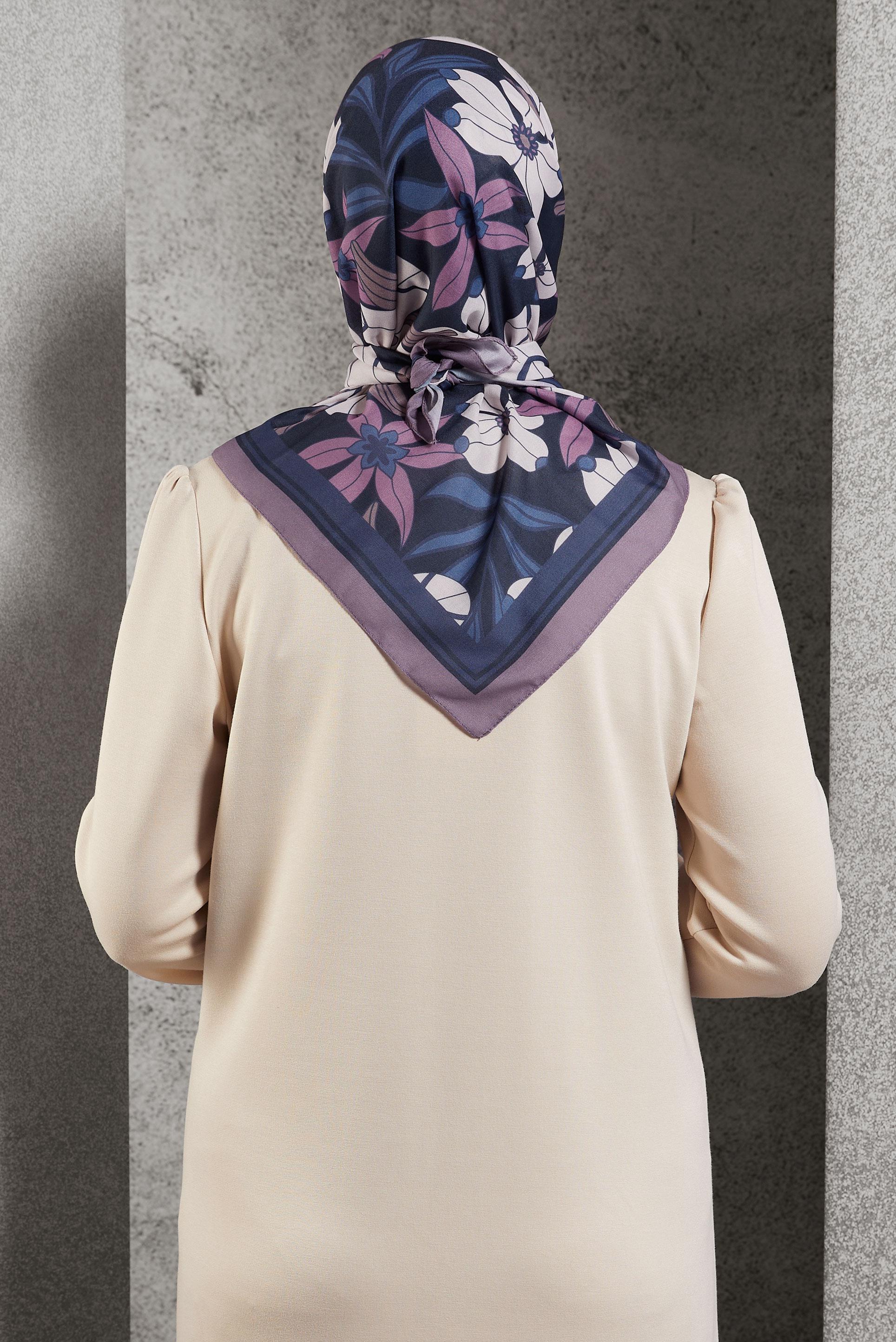 Tesettür giyim MOR ALVİNA DESENLİ EŞARP 8505