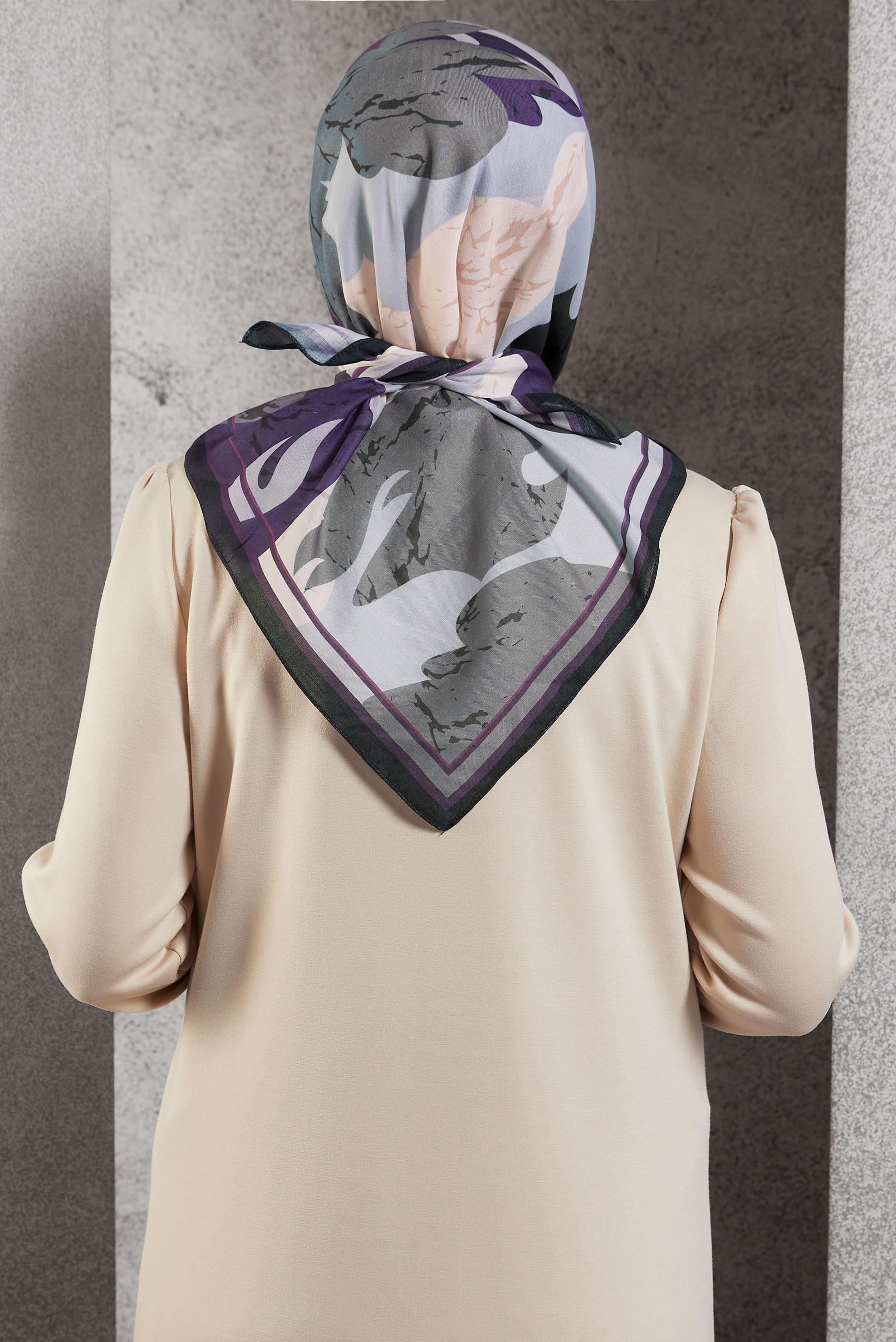 Tesettür giyim MOR  ALVİNA DESENLİ EŞARP 8506