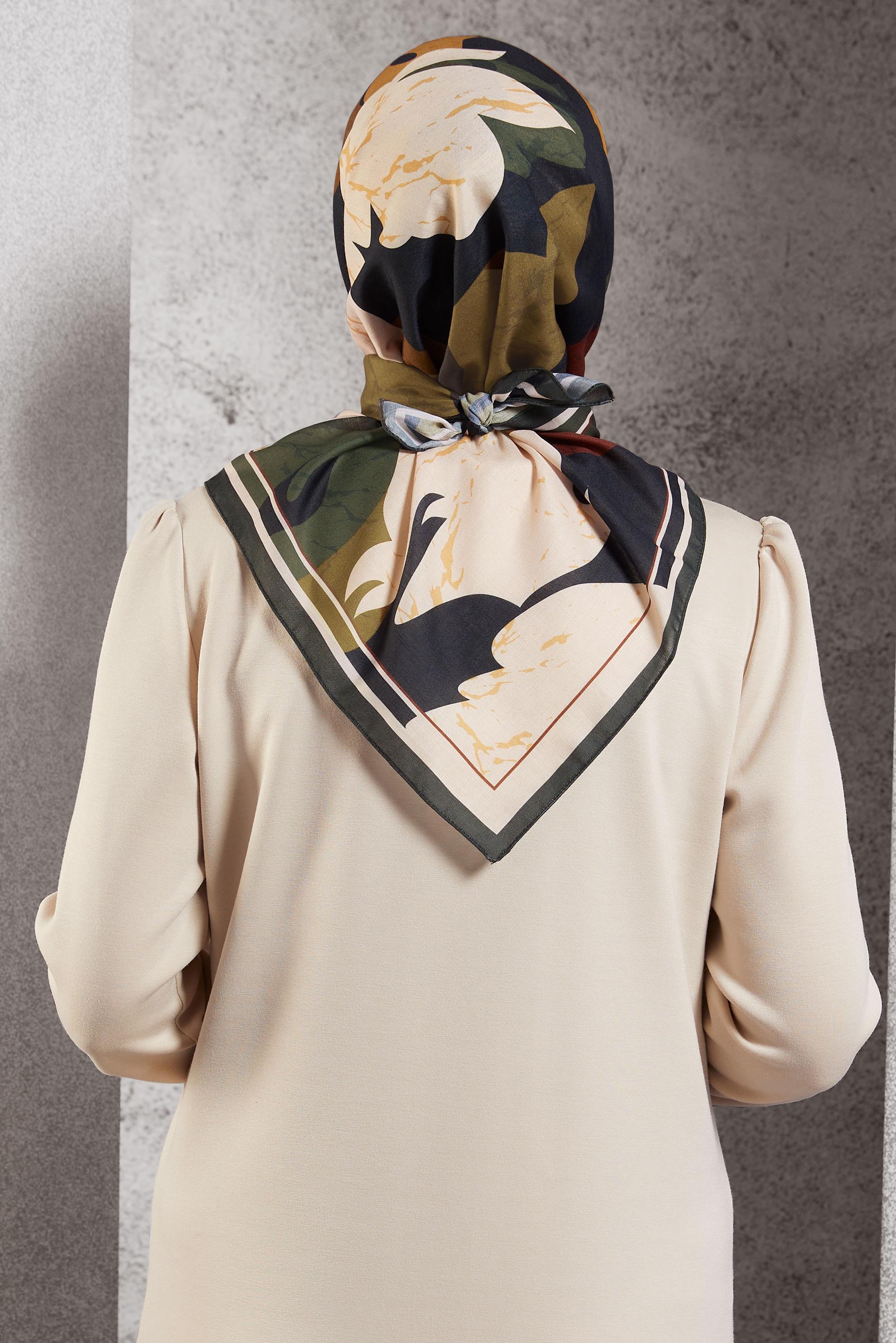 Tesettür giyim KAHVE  ALVİNA DESENLİ EŞARP 8506