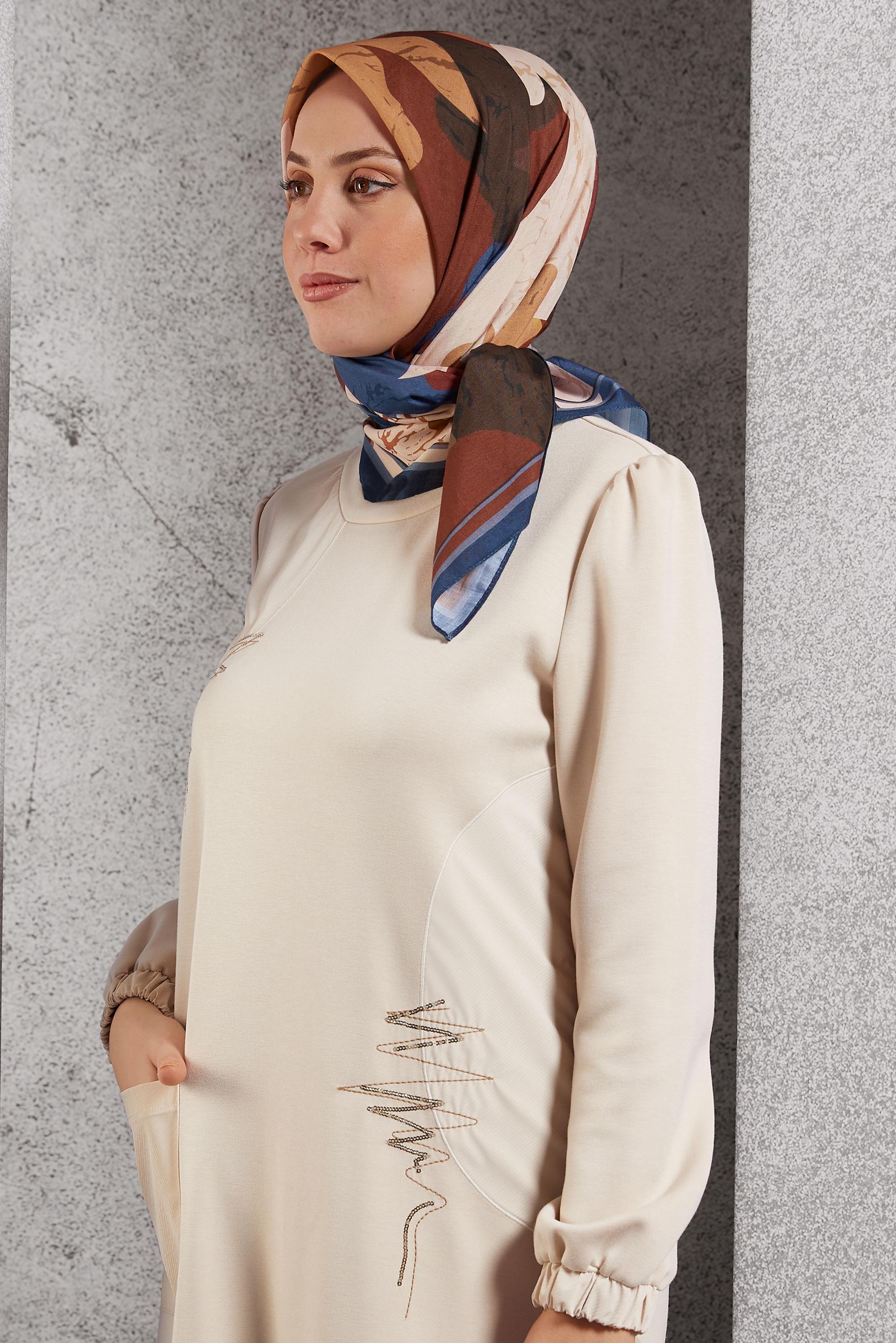 Tesettür giyim KAHVE  ALVİNA DESENLİ EŞARP 8506