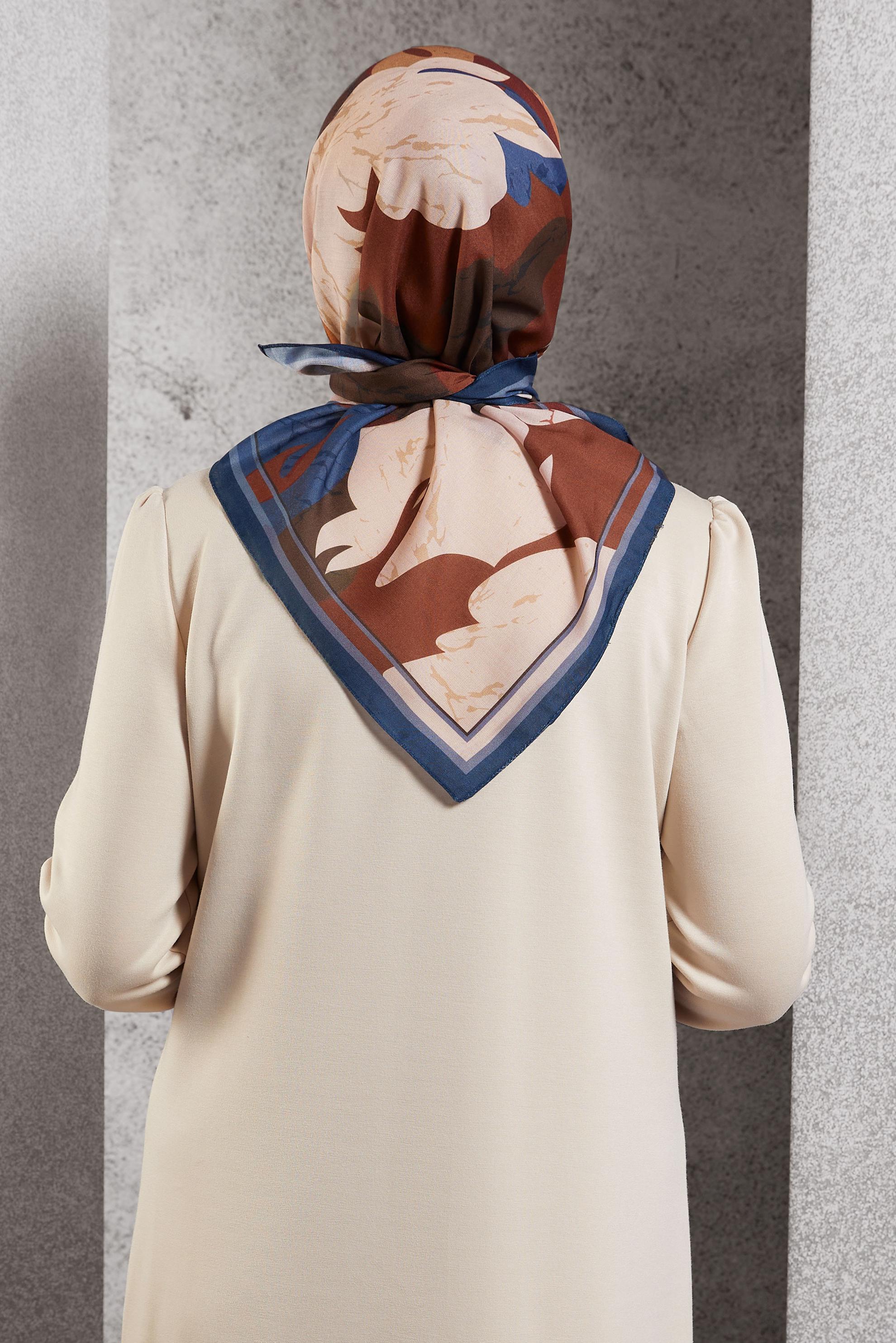 Tesettür giyim KAHVE  ALVİNA DESENLİ EŞARP 8506