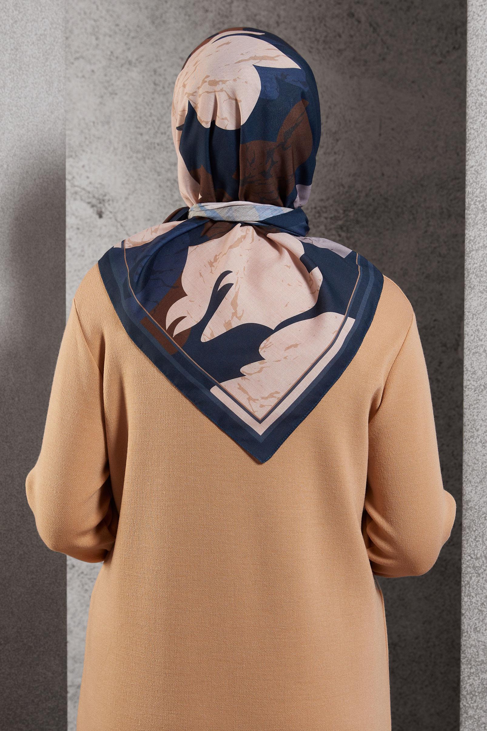 Tesettür giyim LACİVERT  ALVİNA DESENLİ EŞARP 8506