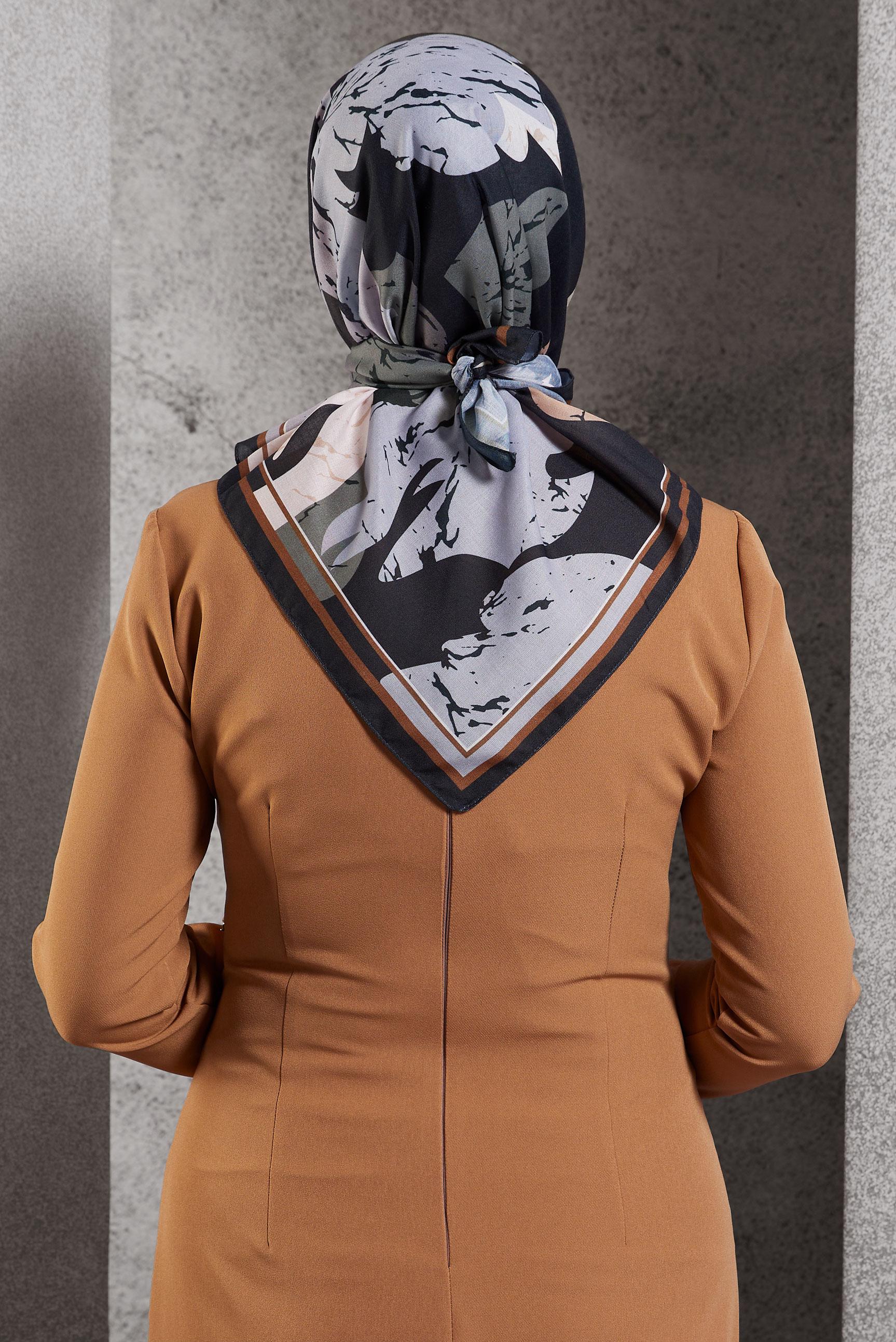 Tesettür giyim GRİ  ALVİNA DESENLİ EŞARP 8506