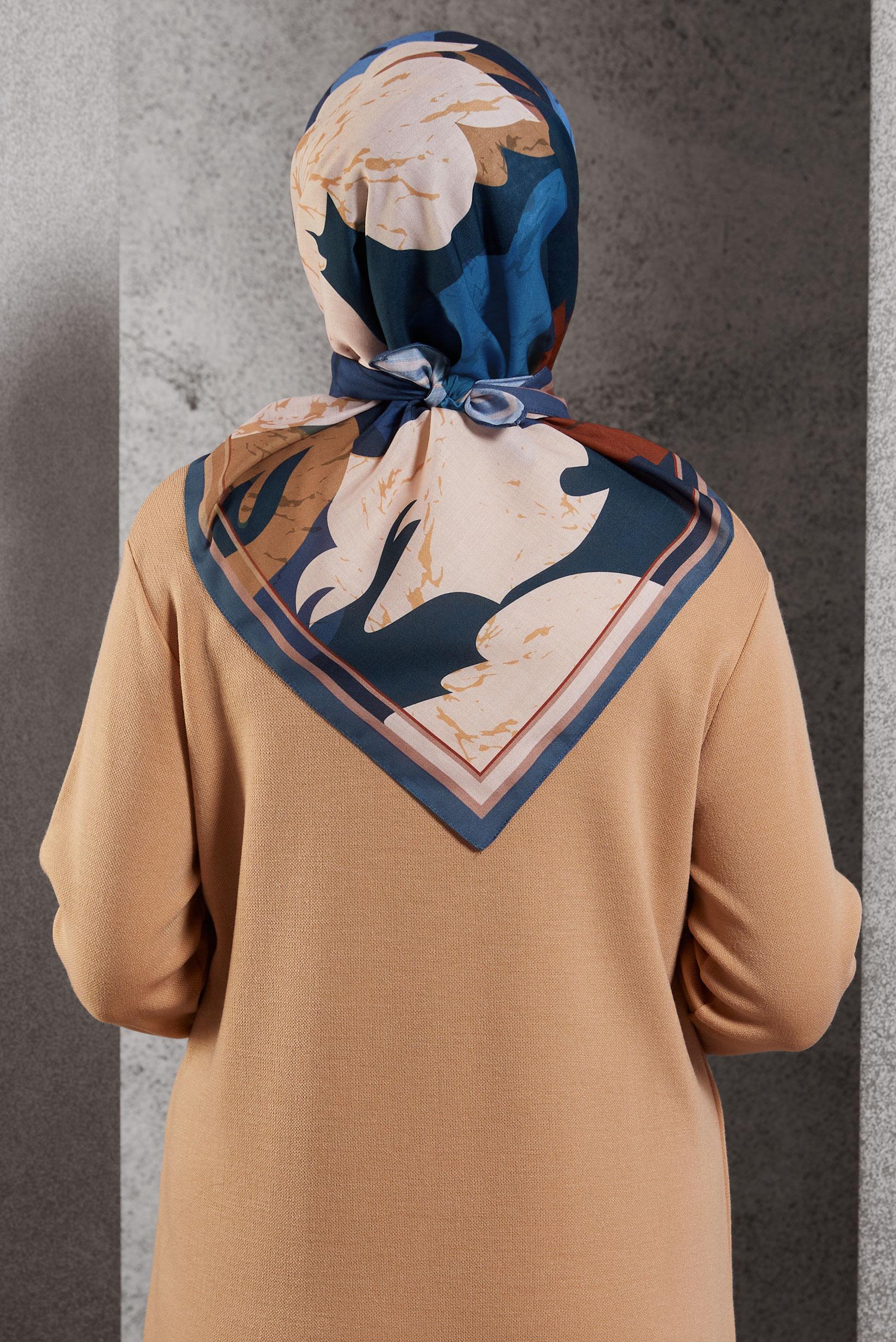 Tesettür giyim LACİVERT  ALVİNA DESENLİ EŞARP 8506