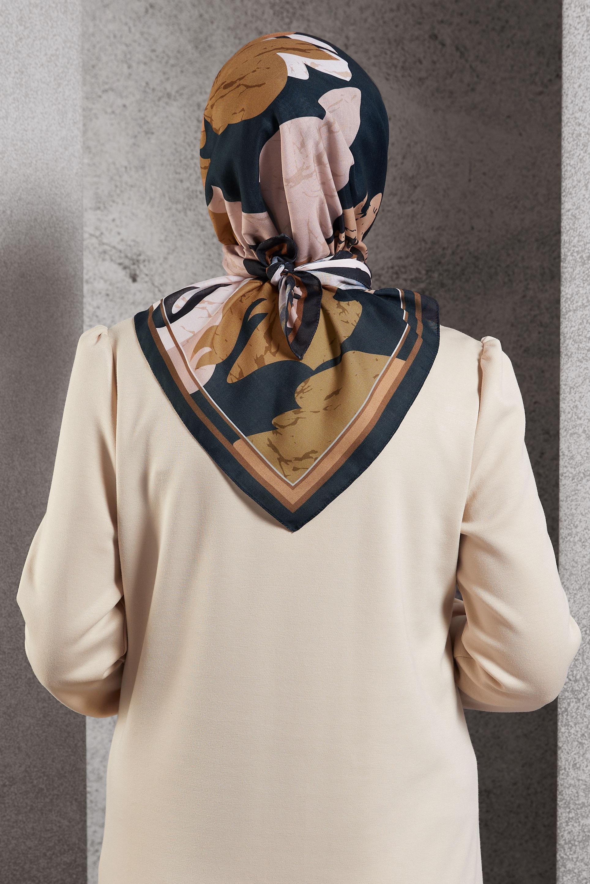 Tesettür giyim BEJ  ALVİNA DESENLİ EŞARP 8506