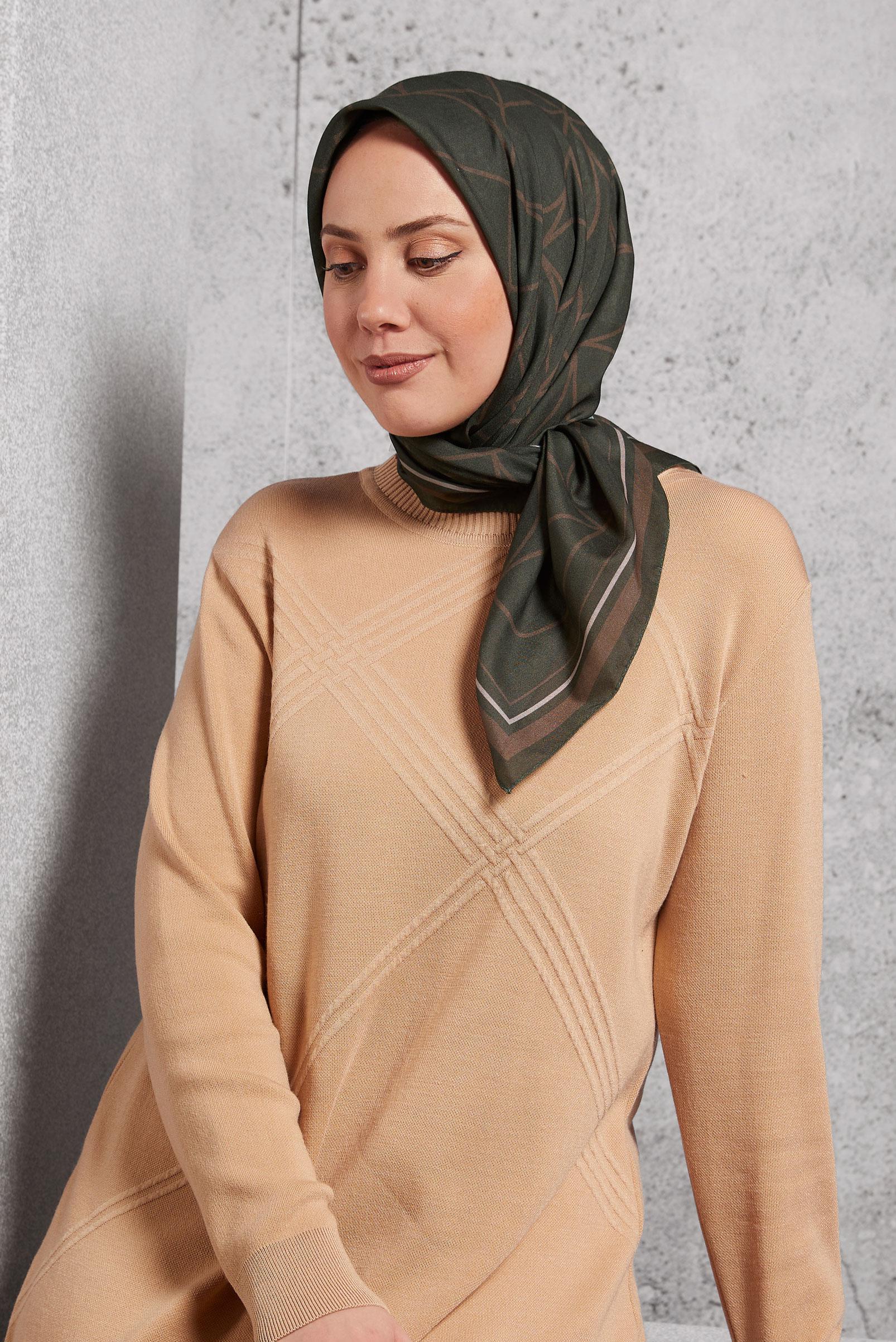 Tesettür giyim KAHVE ALVİNA DESENLİ EŞARP 8507