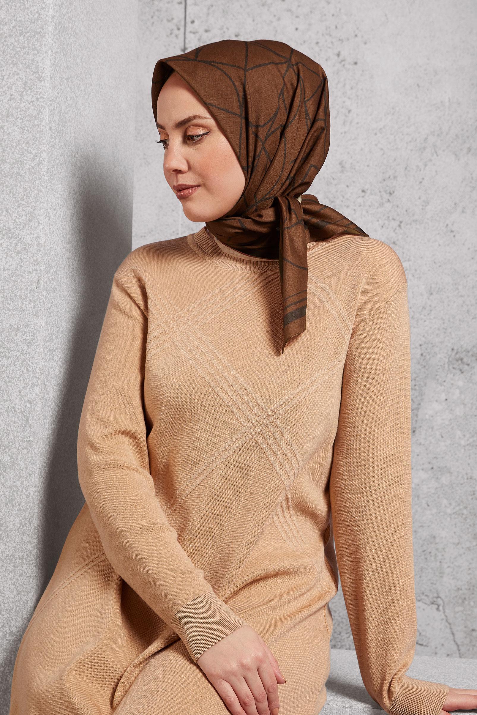 Tesettür giyim KAHVE ALVİNA DESENLİ EŞARP 8507