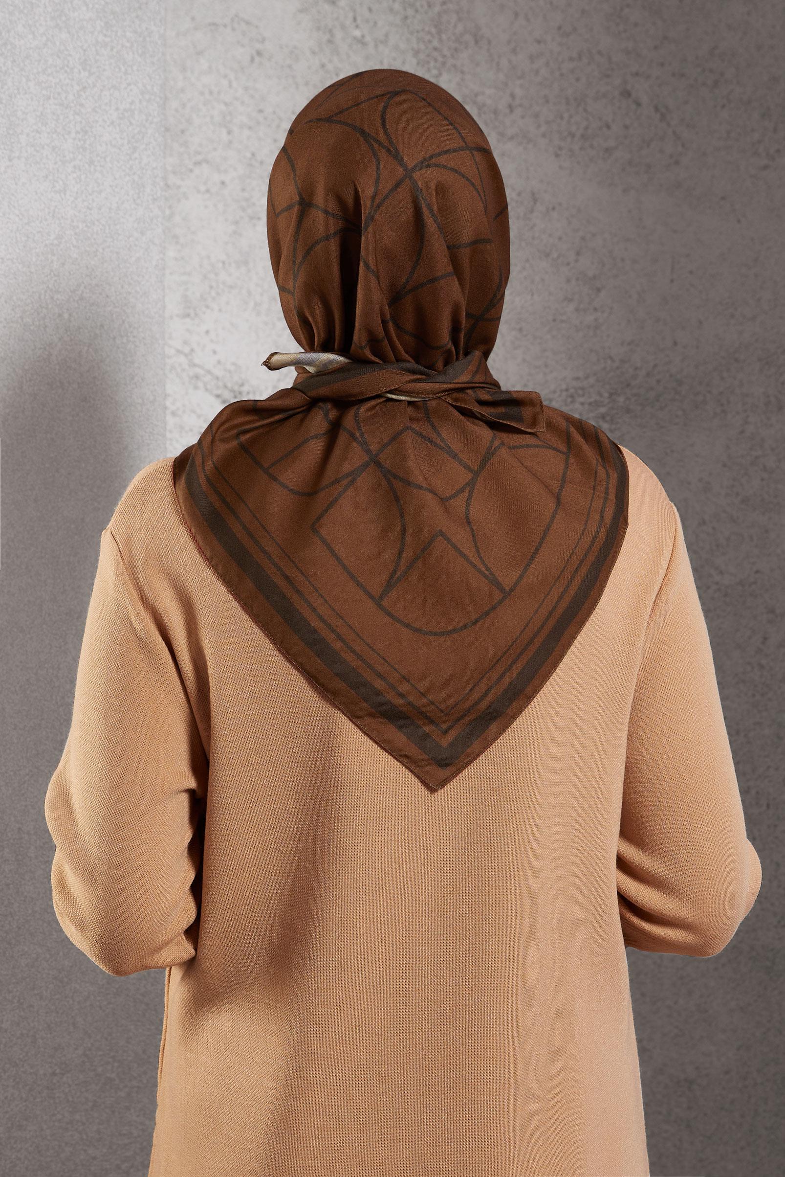 Tesettür giyim KAHVE ALVİNA DESENLİ EŞARP 8507