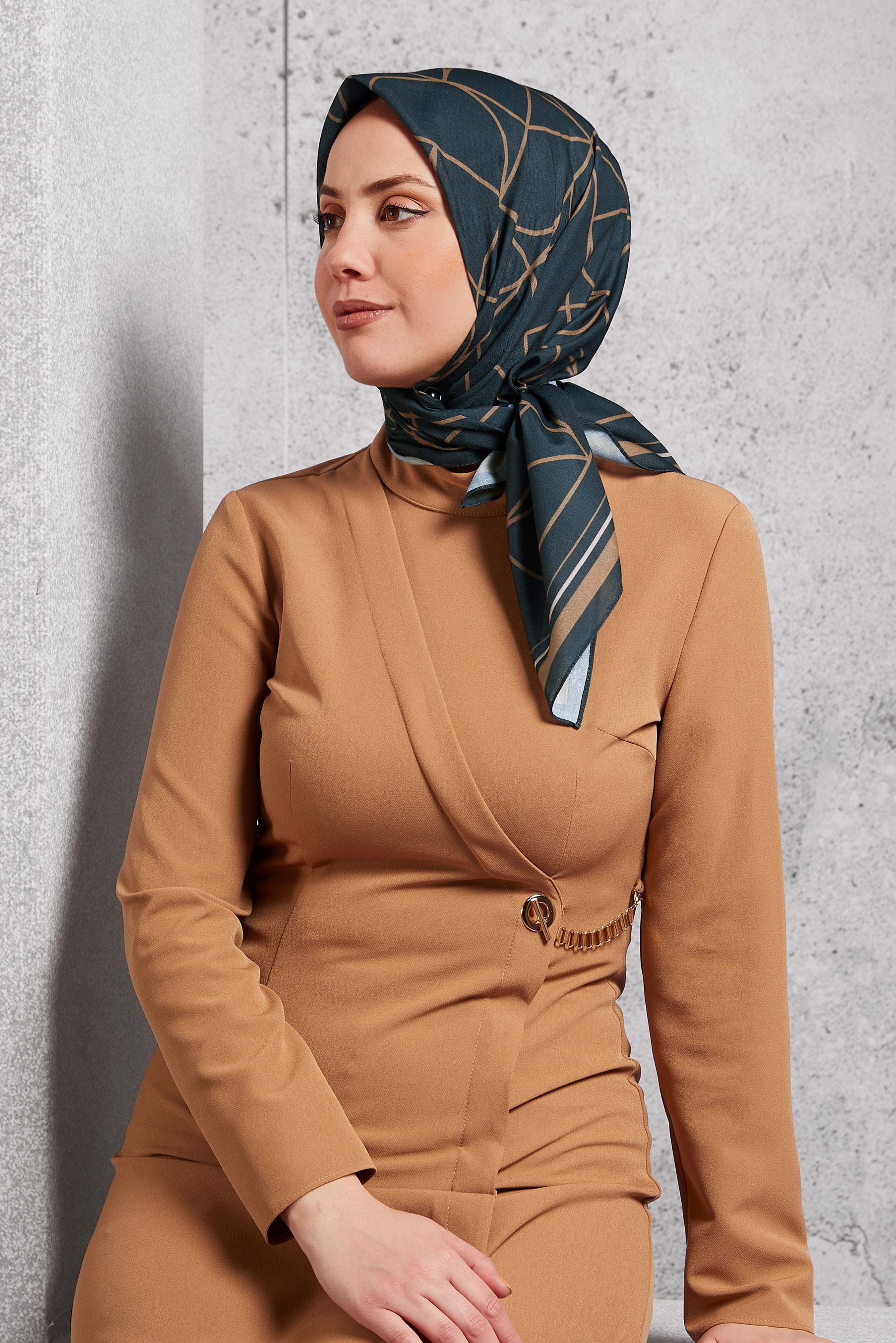 Tesettür giyim KAHVE ALVİNA DESENLİ EŞARP 8507