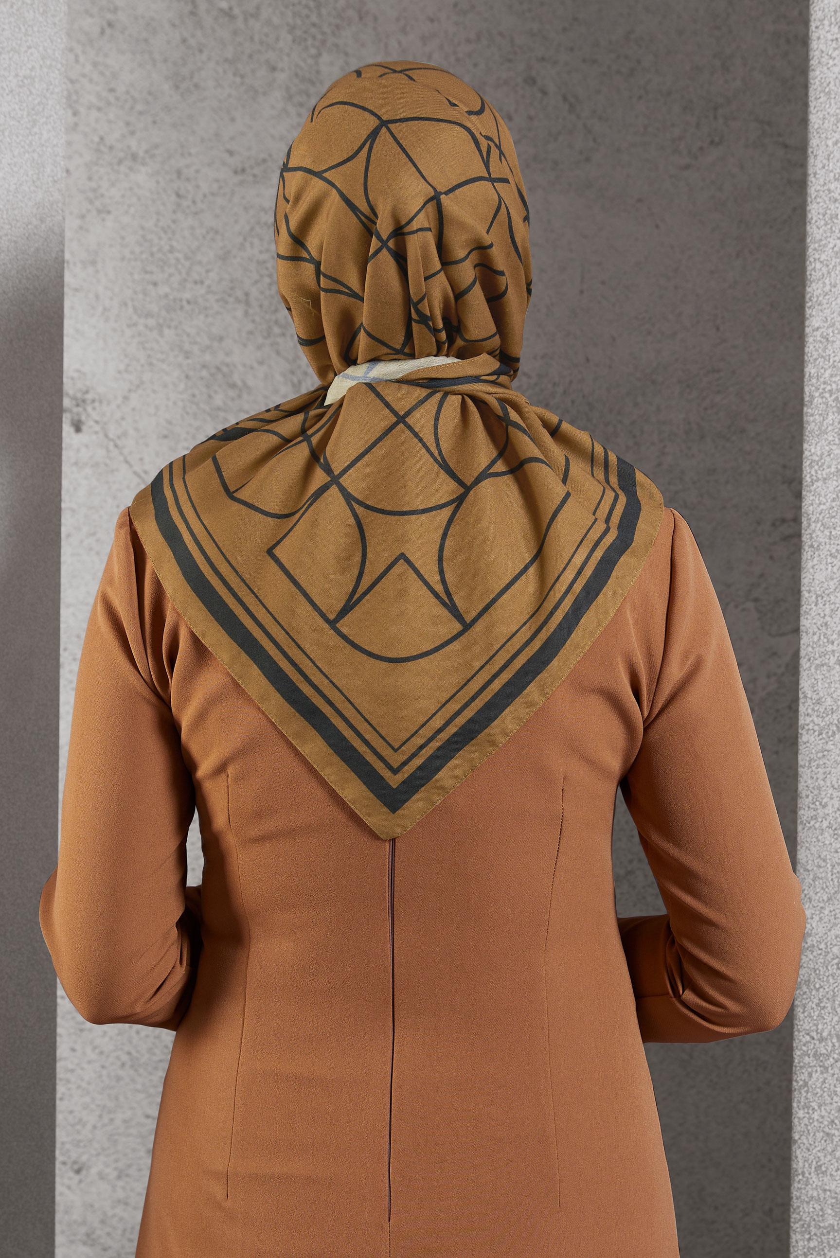 Tesettür giyim TABA ALVİNA DESENLİ EŞARP 8507