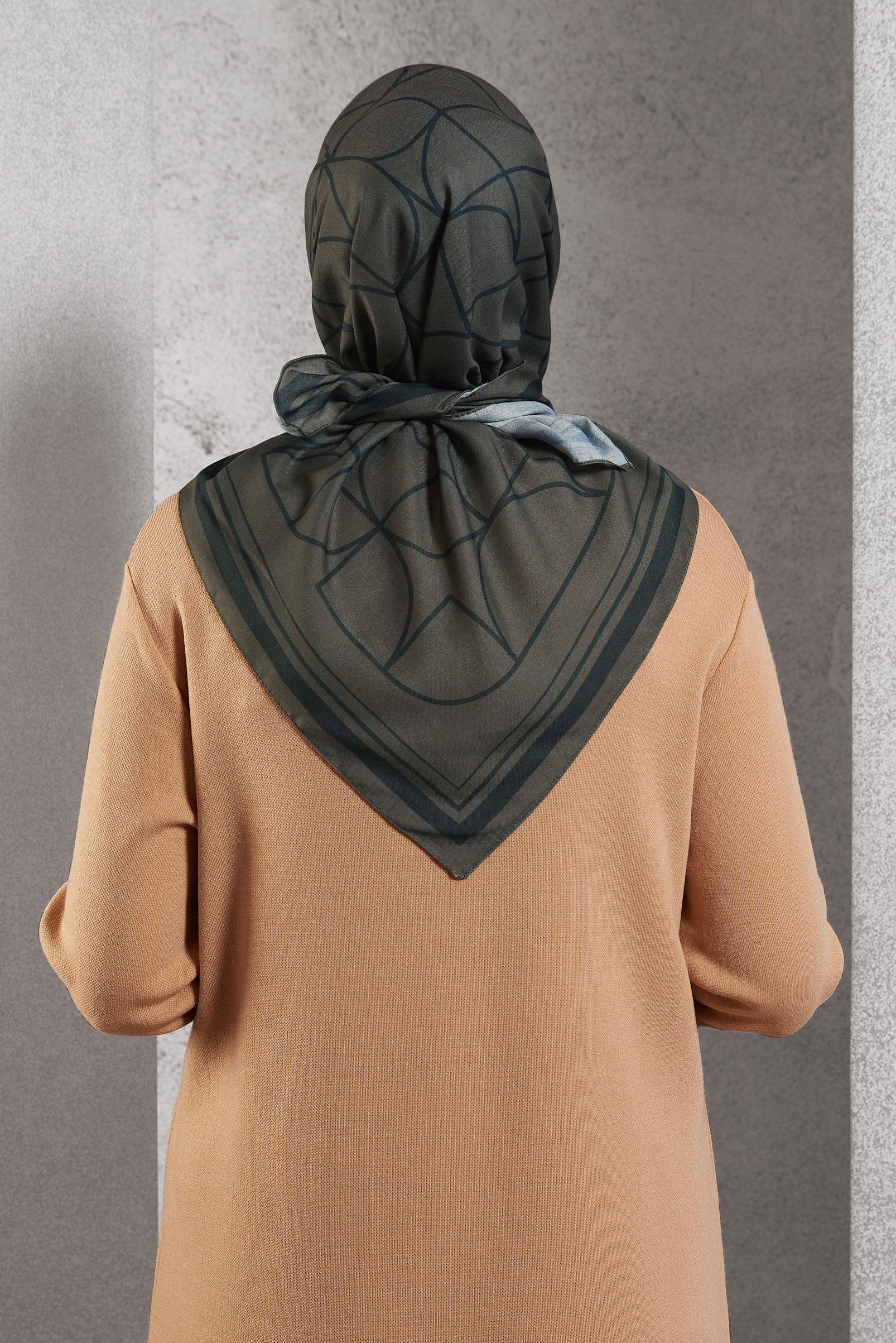 Tesettür giyim VİZON ALVİNA DESENLİ EŞARP 8507