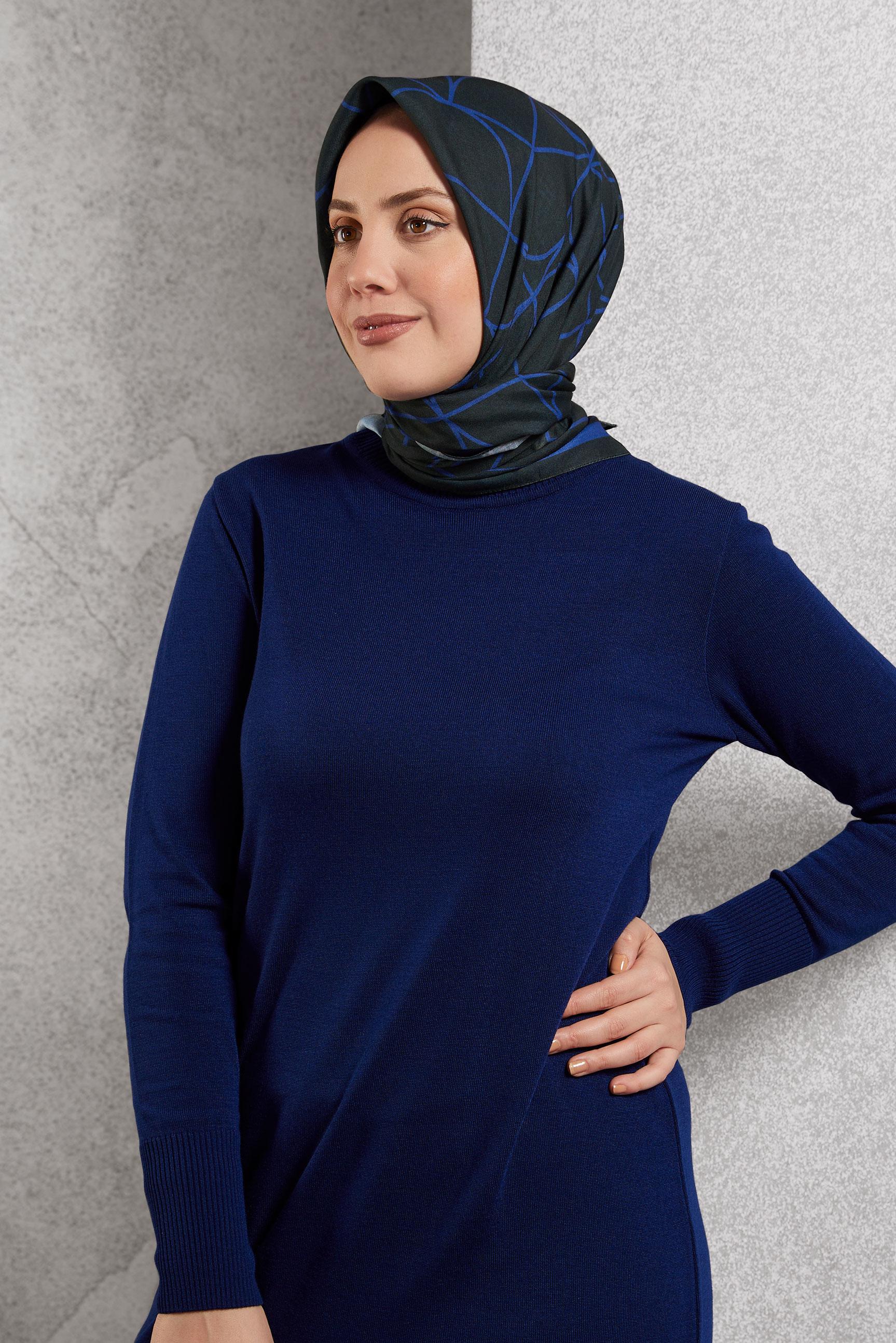 Tesettür giyim LACİVERT ALVİNA DESENLİ EŞARP 8507