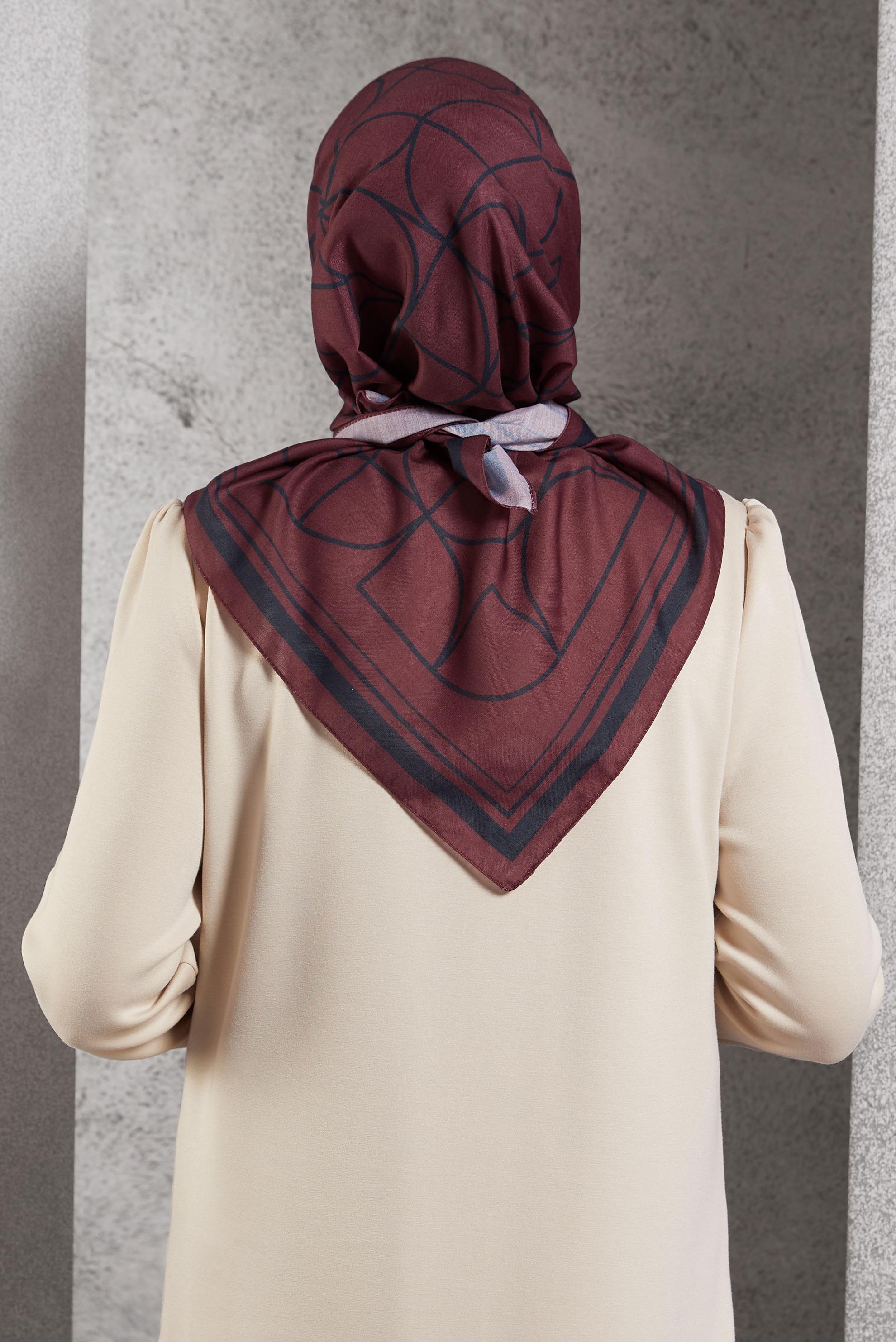 Tesettür giyim BORDO ALVİNA DESENLİ EŞARP 8507