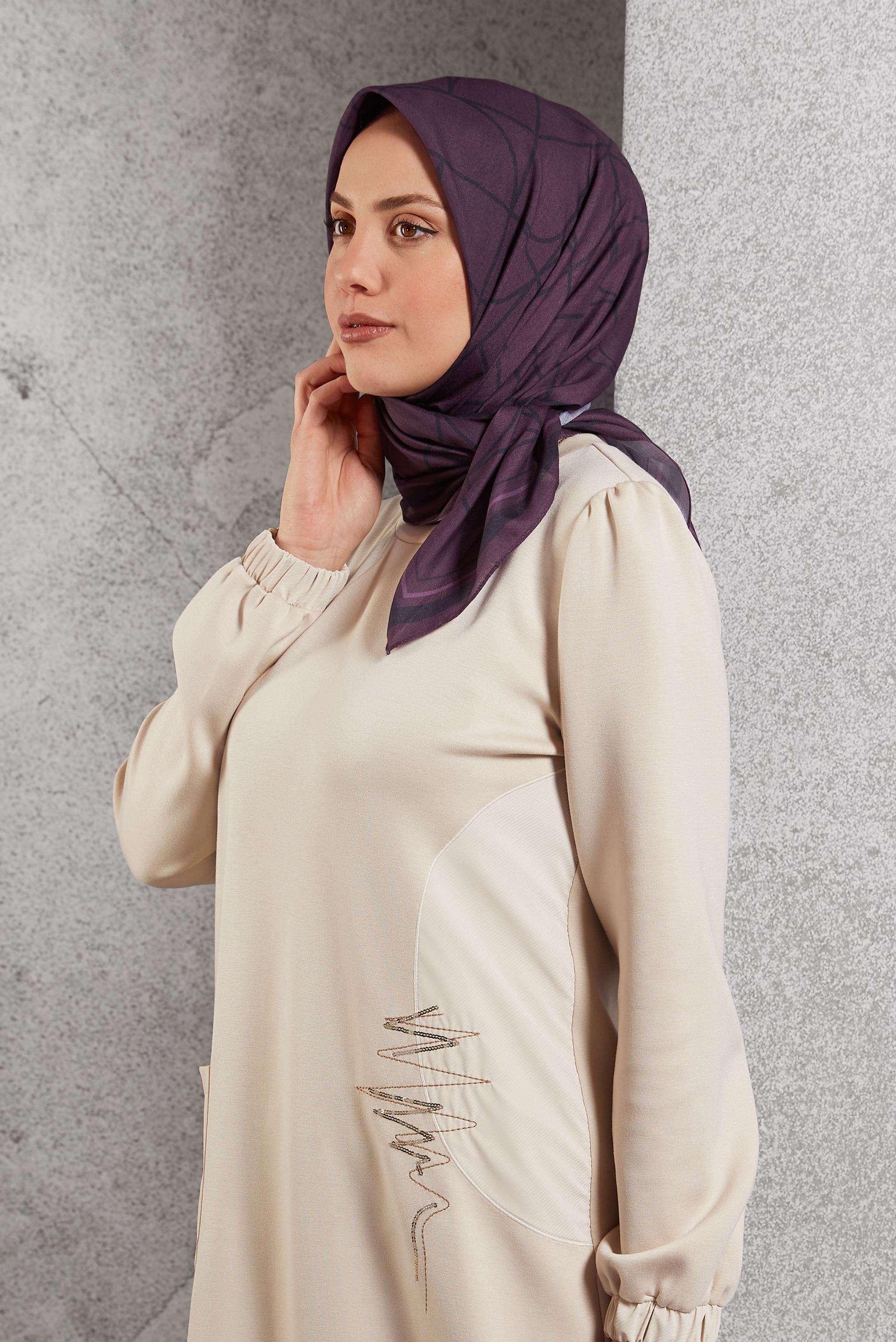Tesettür giyim MOR ALVİNA DESENLİ EŞARP 8507