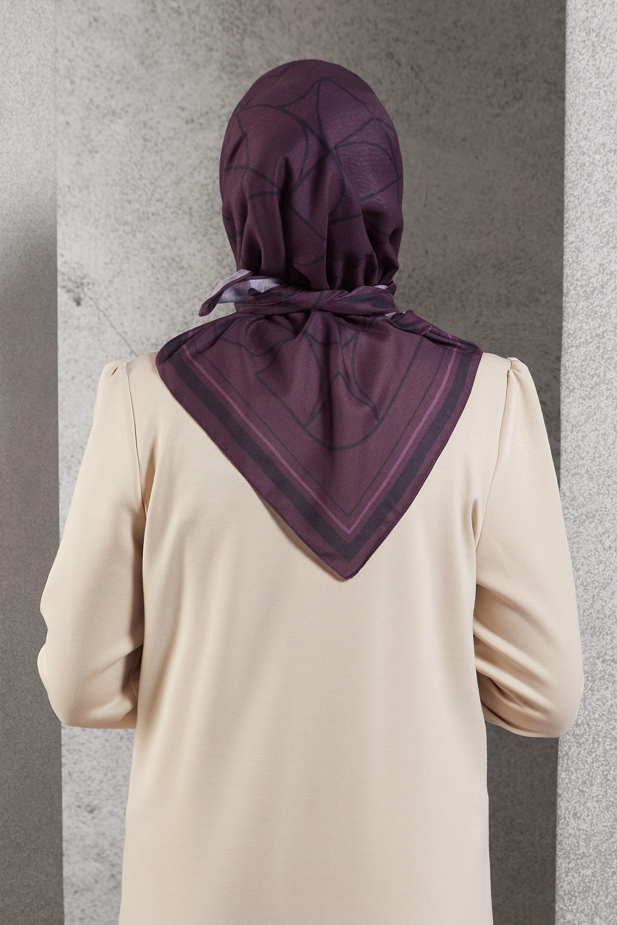 Tesettür giyim MOR ALVİNA DESENLİ EŞARP 8507