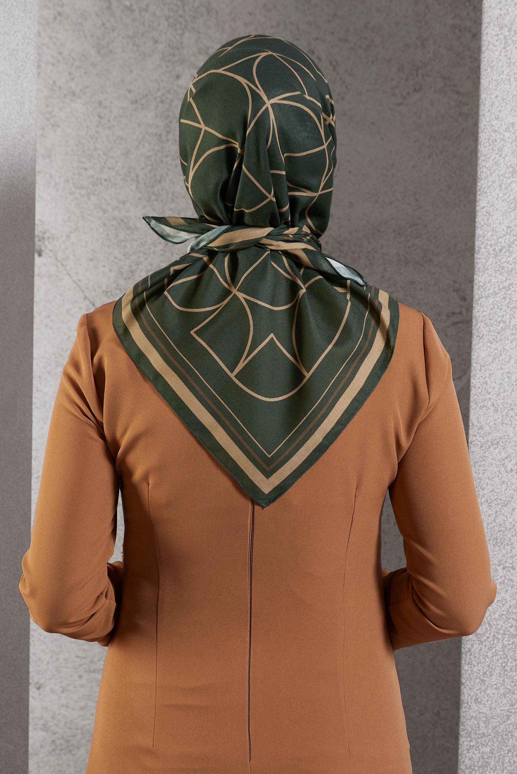 Tesettür giyim YEŞİL ALVİNA DESENLİ EŞARP 8507