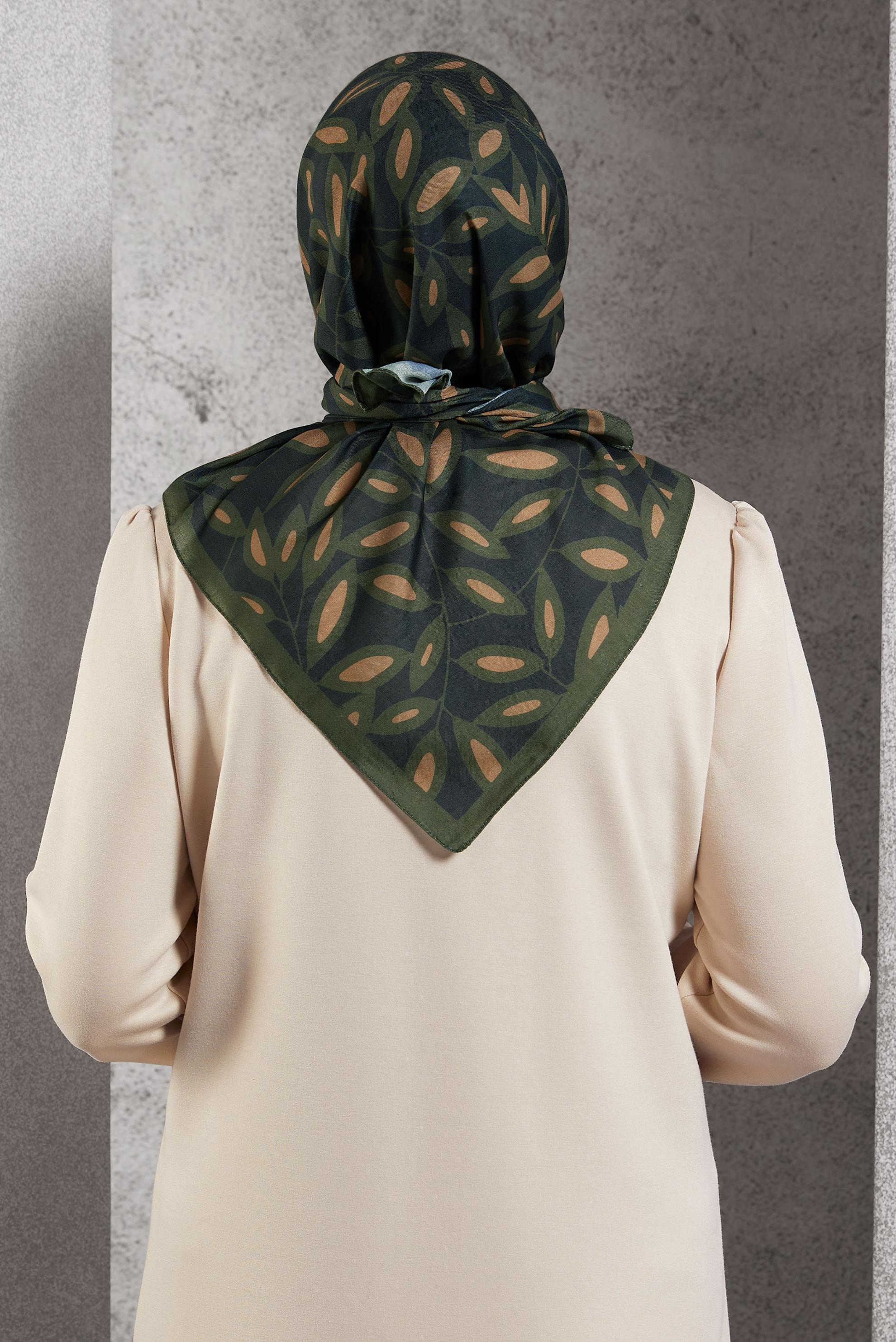 Tesettür giyim HAKİ ALVİNA DESENLİ EŞARP 8508