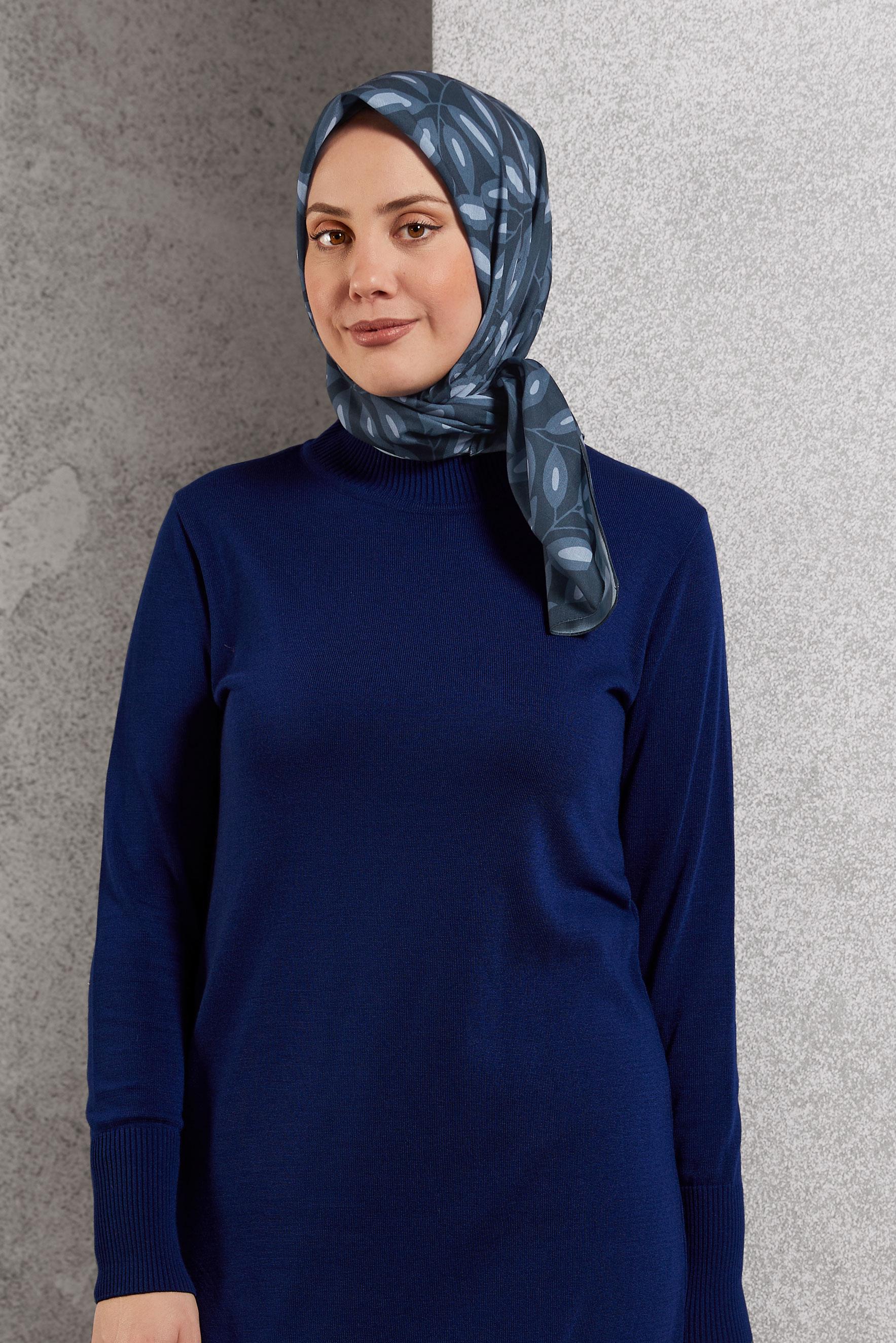 Tesettür giyim LACİVERT ALVİNA DESENLİ EŞARP 8508