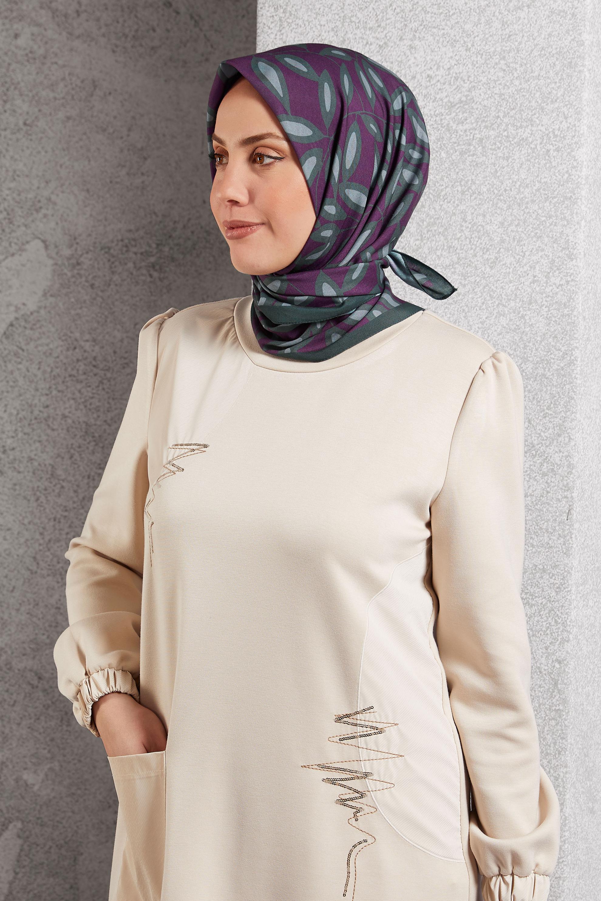 Tesettür giyim MÜRDÜM ALVİNA DESENLİ EŞARP 8508