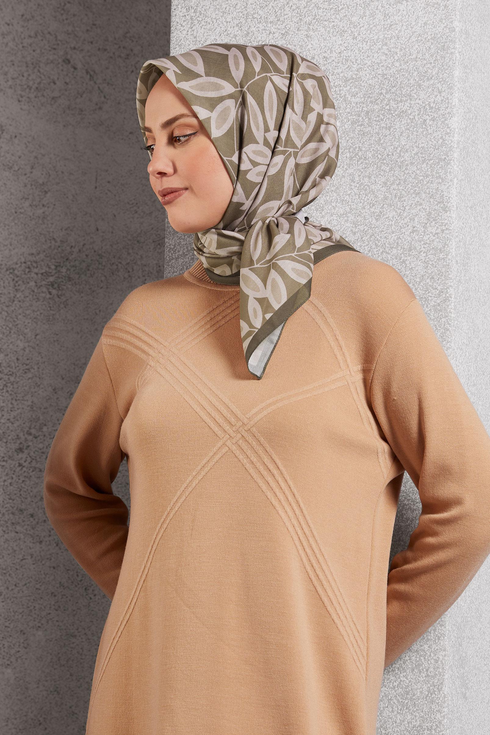 Tesettür giyim VİZON ALVİNA DESENLİ EŞARP 8508