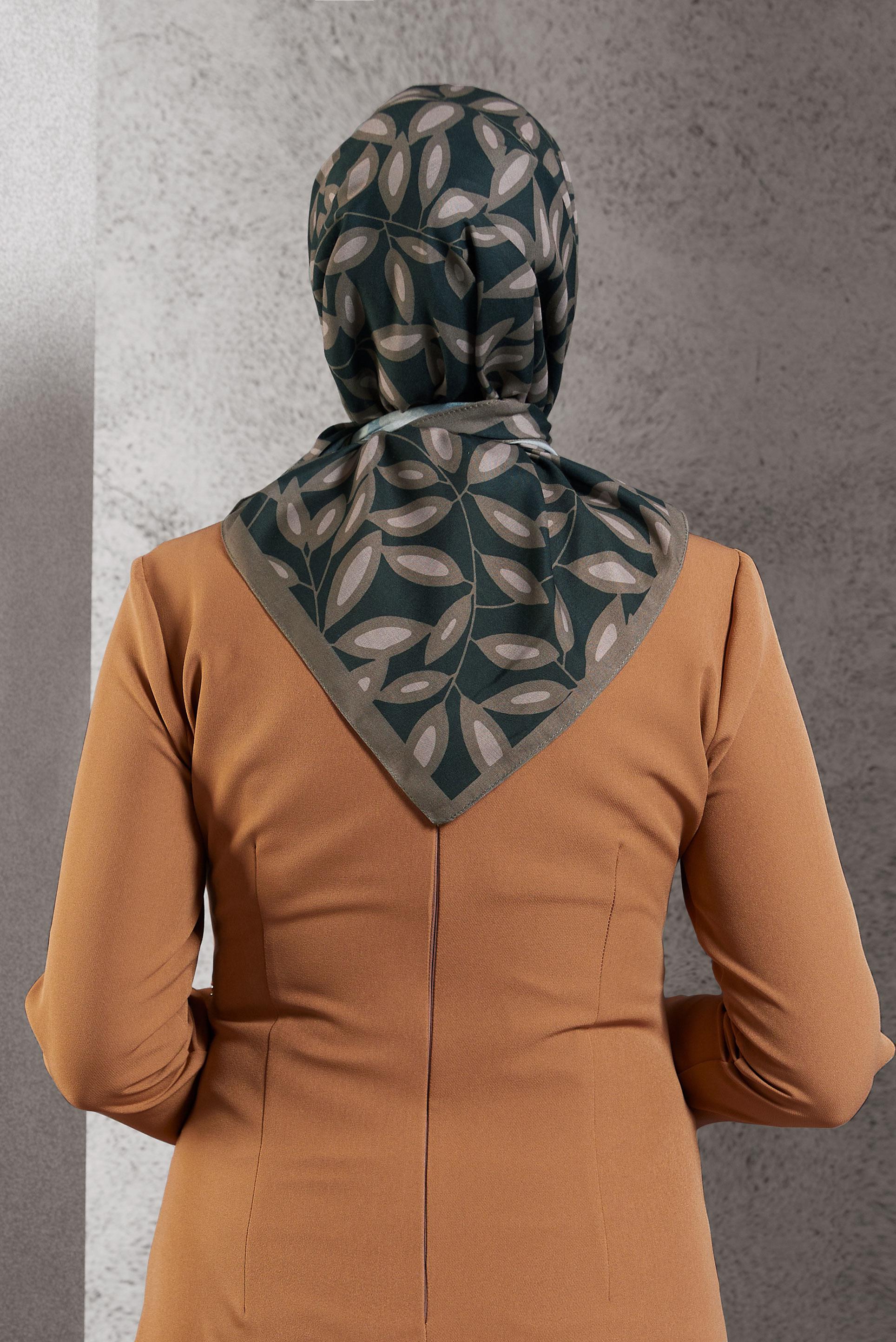 Tesettür giyim VİZON ALVİNA DESENLİ EŞARP 8508