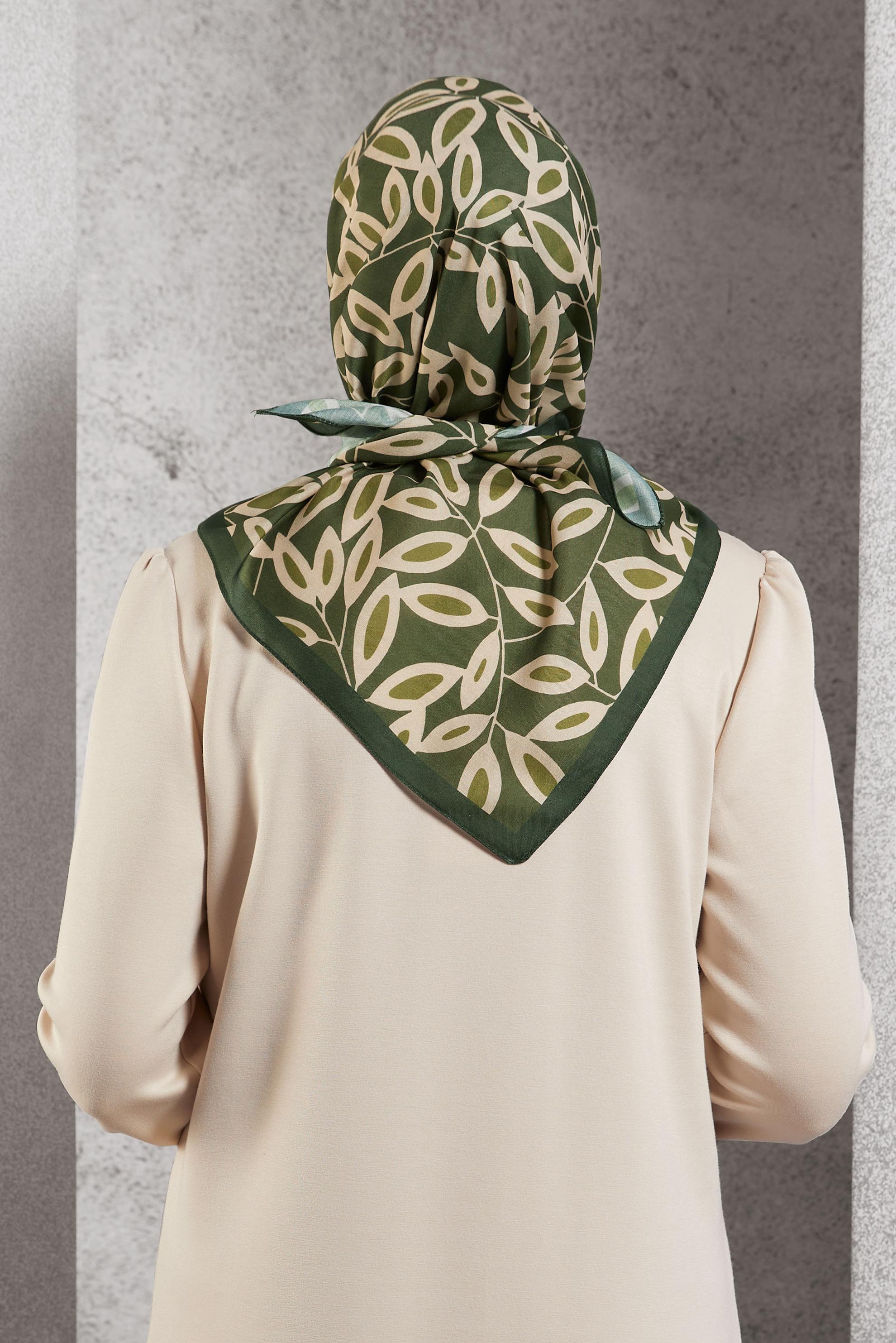 Tesettür giyim YEŞİL ALVİNA DESENLİ EŞARP 8508