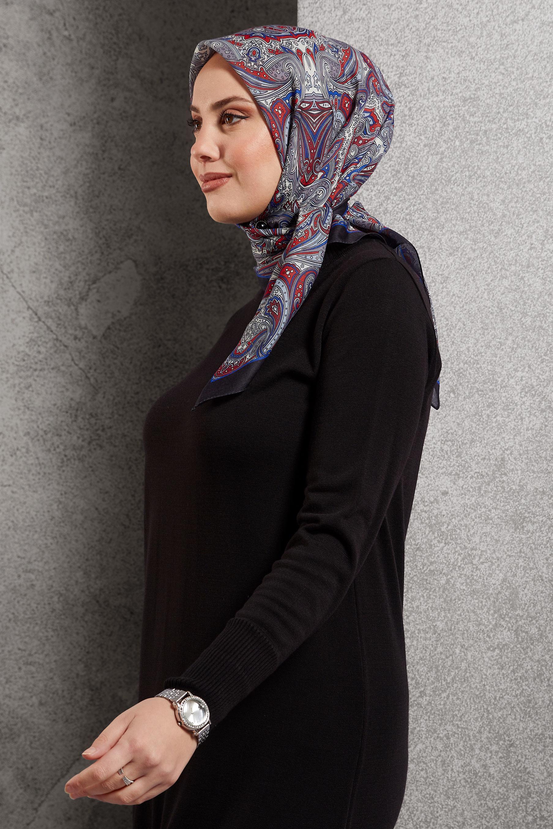 Tesettür giyim SİYAH ALVİNA DESENLİ EŞARP 8515