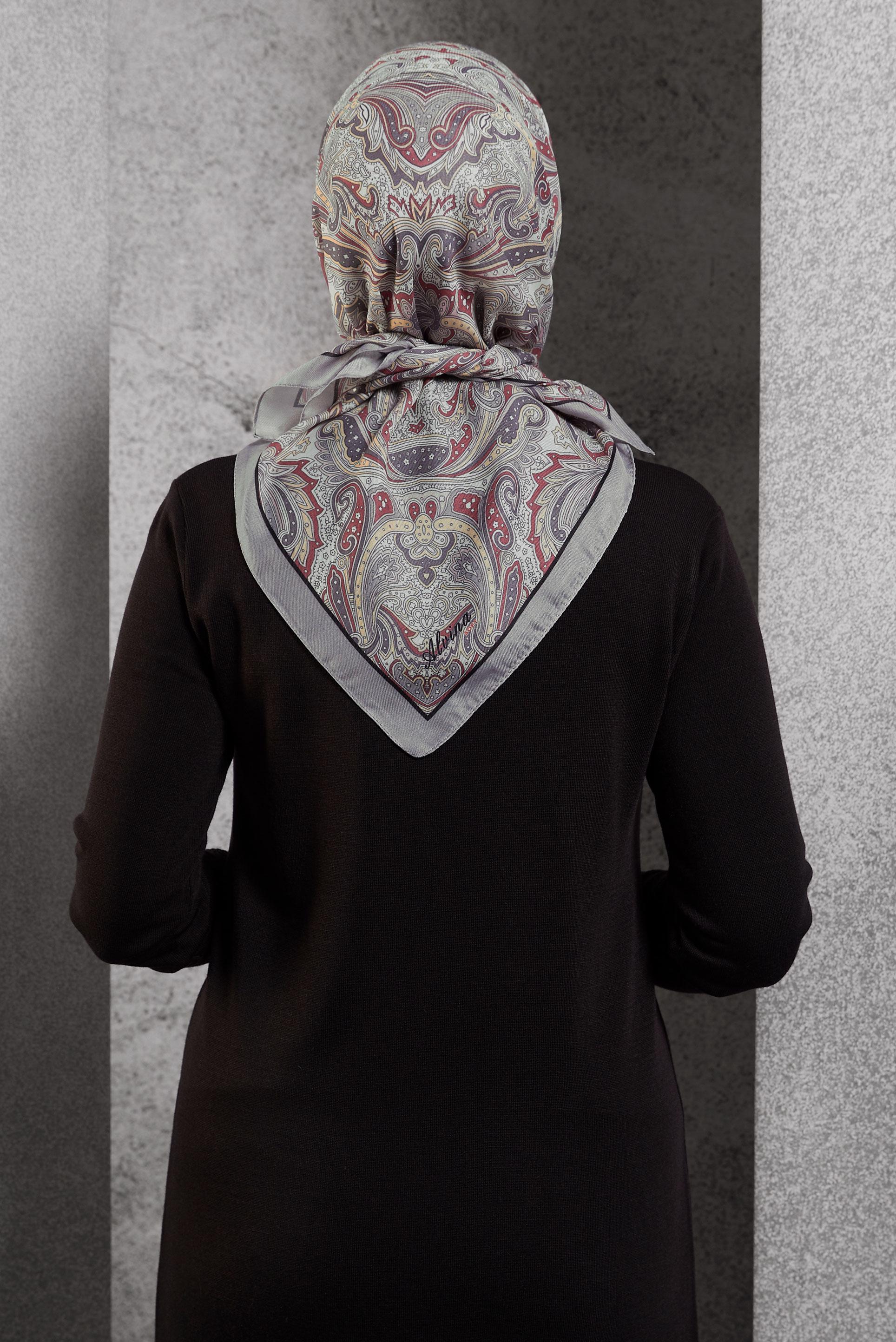 Tesettür giyim GRİ ALVİNA DESENLİ EŞARP 8515