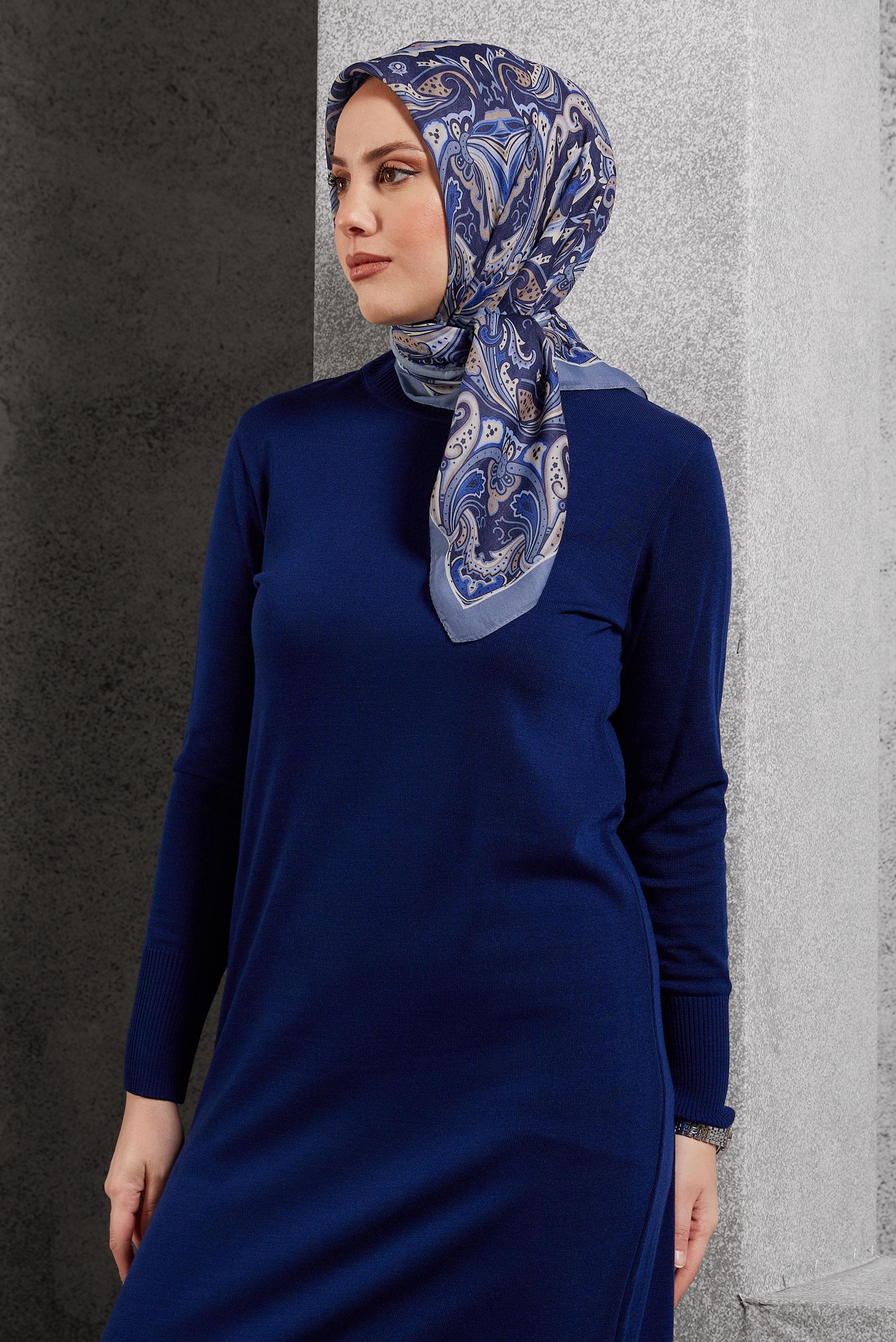 Tesettür giyim LACİVERT ALVİNA DESENLİ EŞARP 8515